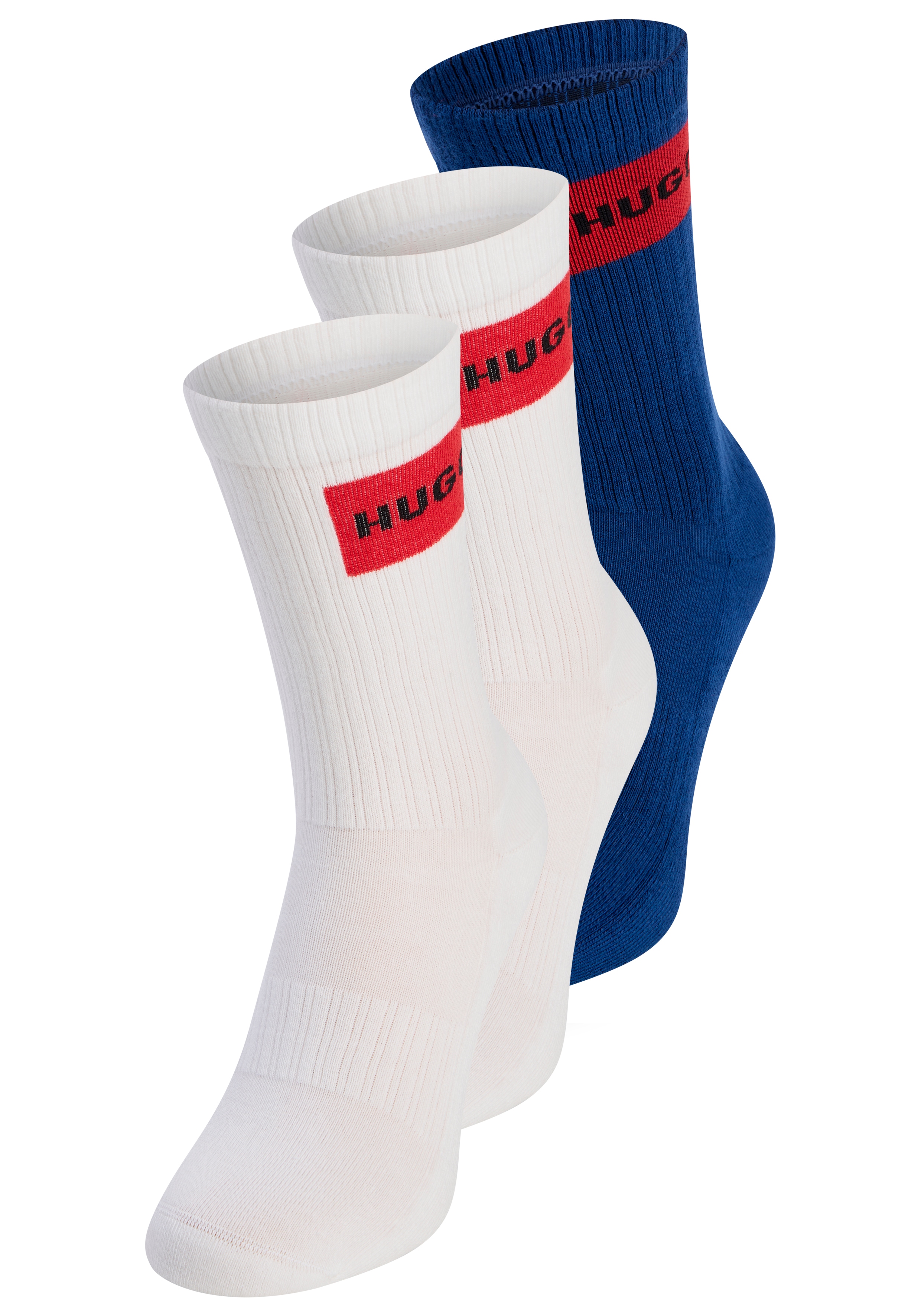 HUGO Underwear "3P QS RIB LABEL" Packung, 3er, 3 Paar tlg. mit kontrastfarbenen HUGO Logo