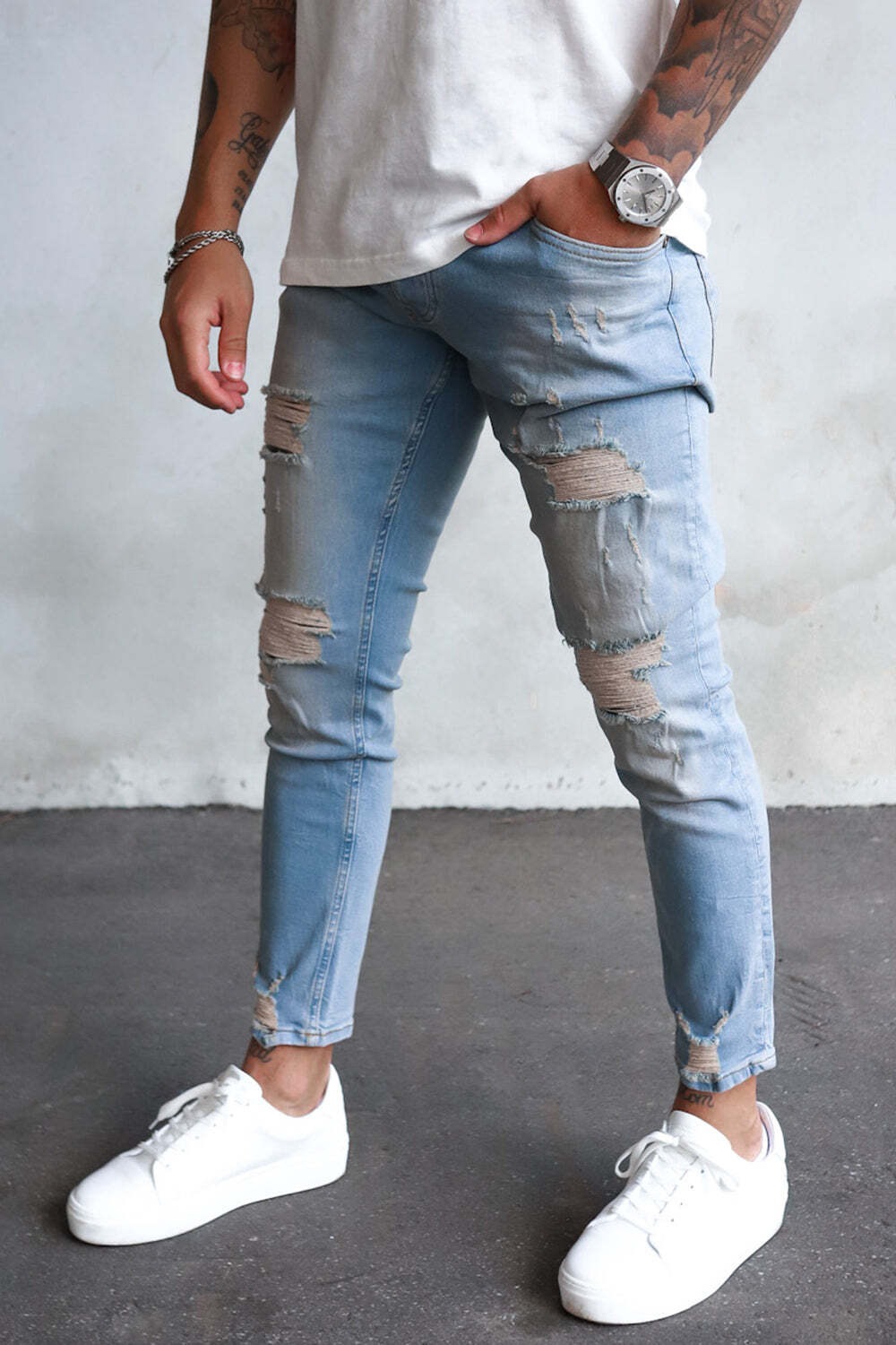 2Y Premium Bequeme Jeans »2Y Premium Herren 2Y Destroyed Cropped Skinny Fit Denim«, (1 tlg.)