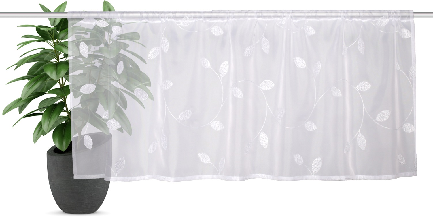 Thumbnail - HOME WOHNIDEEN Scheibengardine "SHARY" Stangendurchzug 1 Stk. tlg. Cafehaus Voile bestickt