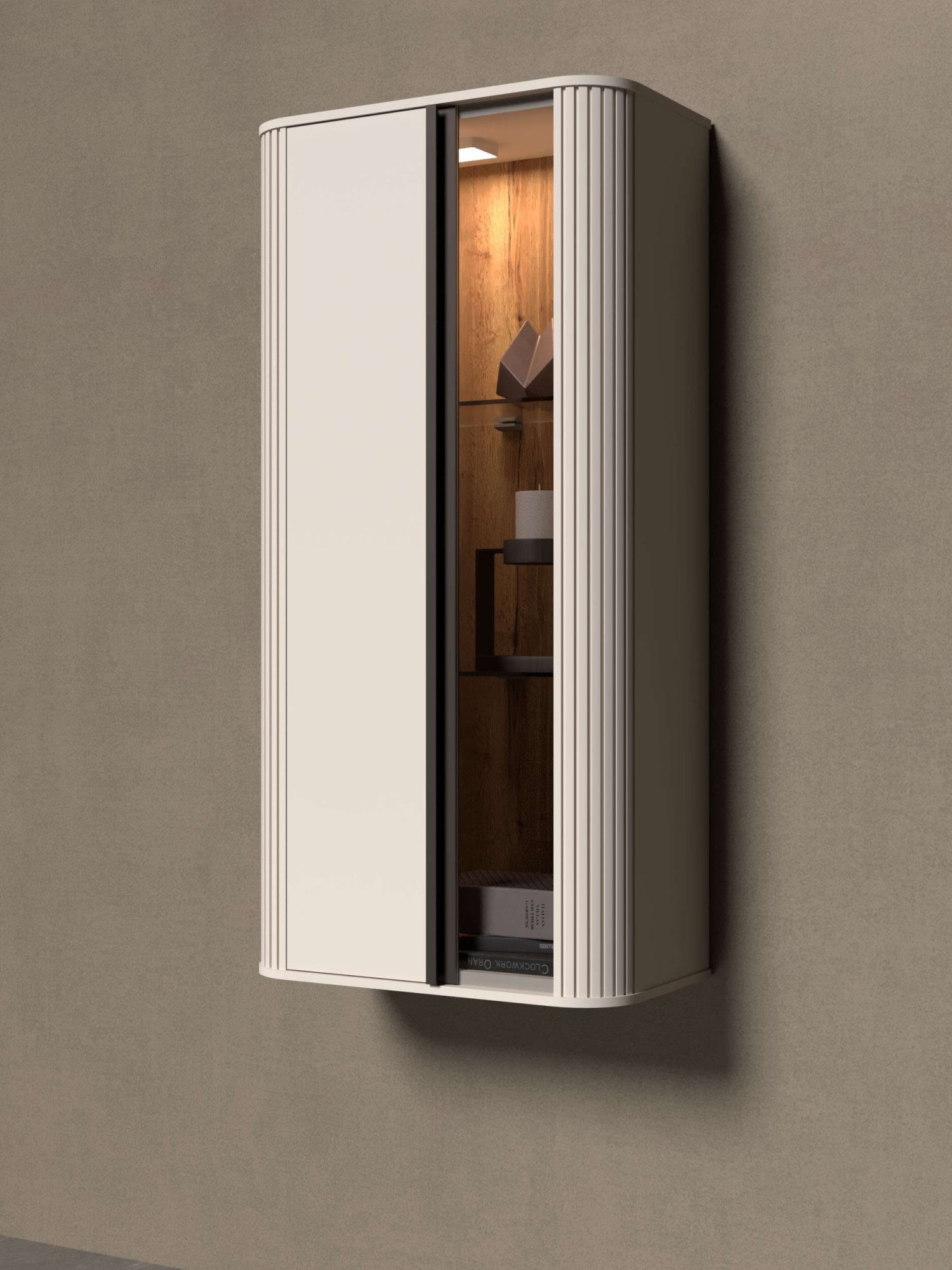 OTTO home Hängevitrine "Rondo, Wandschrank, Schwebendes Design für modernen Wohnraum" UV lackiert, Soft Close Funktion, Beleuchtung, Wandmontage