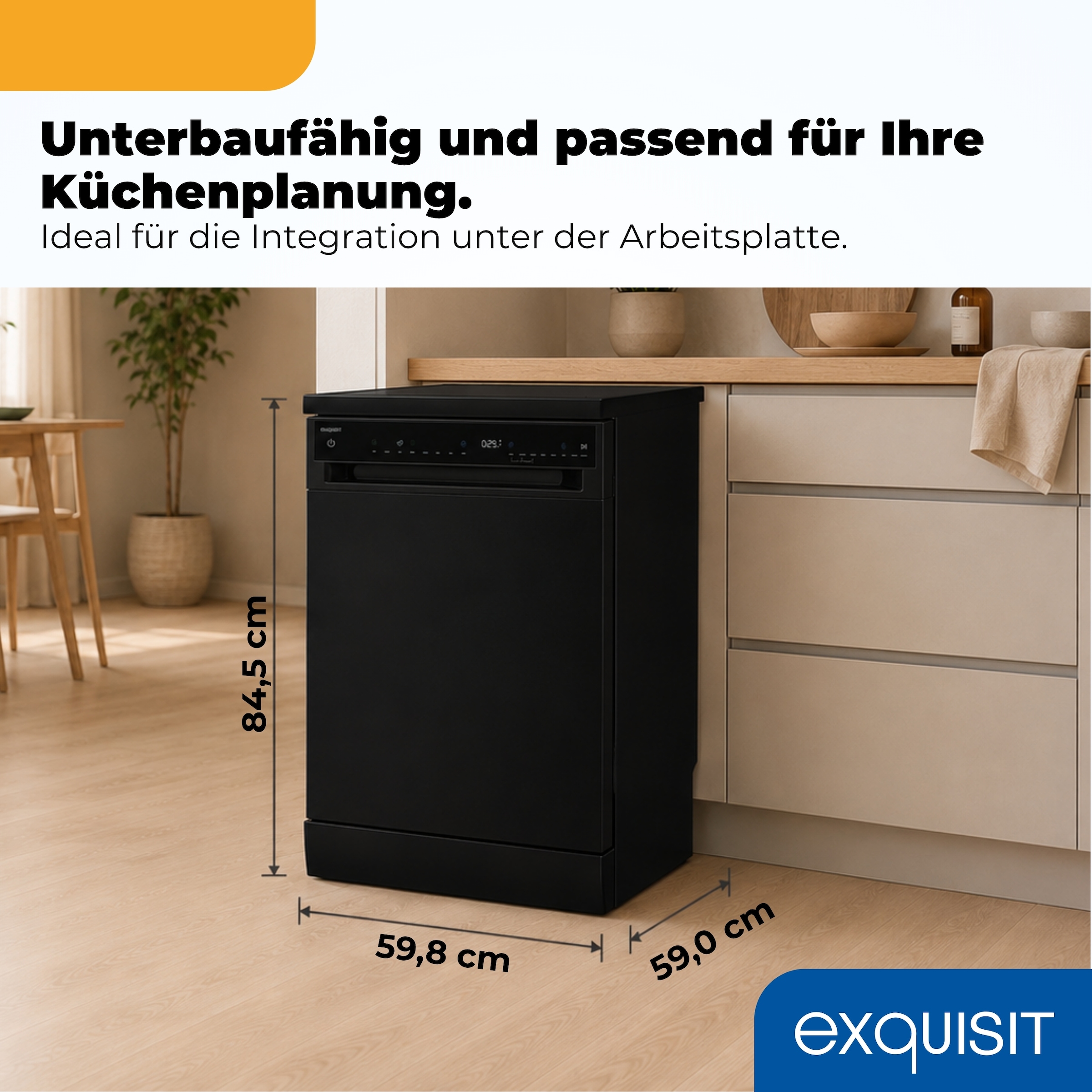 exquisit Standgeschirrspüler 9316 »GSP9316-450C schwarz« 10,9 l 16 tlg. Maßgedecke 16 Maßgedecke, LED, Besteckschublade, Auto Door Open, AquaStop
