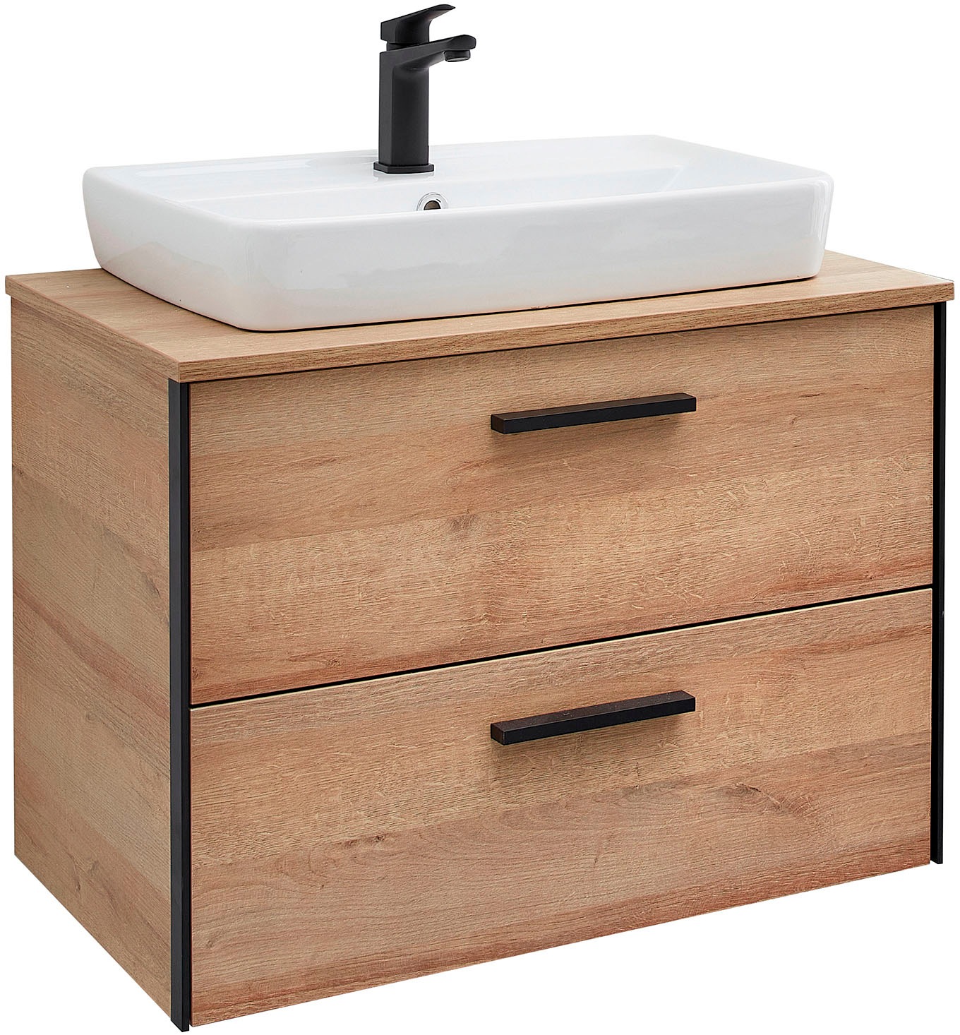 Saphir Badmöbel-Set »Quickset 395 2-teilig, Keramik-Aufsatzbecken mit LED-Spiegelschrank«, (4 St.), Waschplatz 73 cm breit, 2 Schubladen, Waschtischplatte, Bad-Set