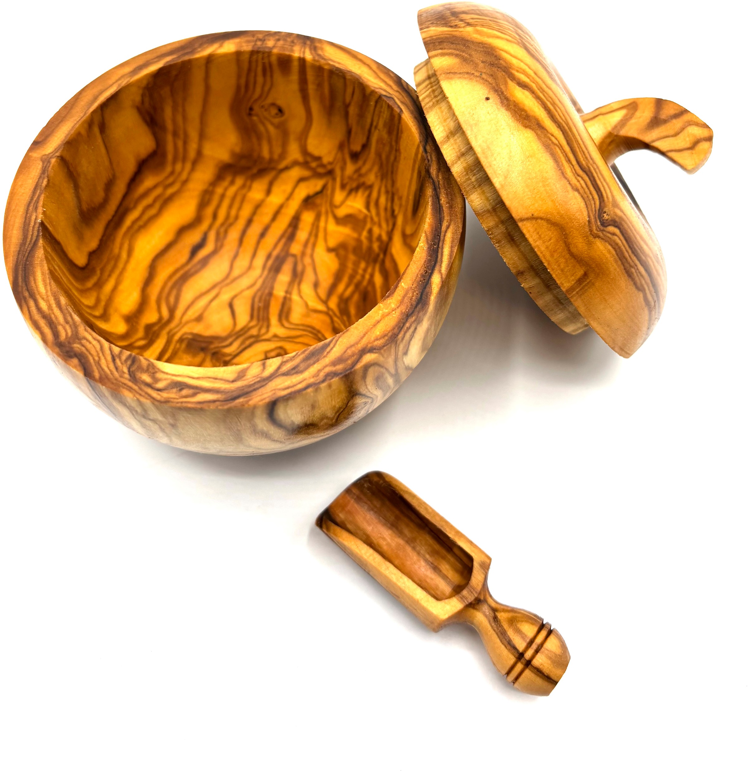 Olivenholz-erleben Zuckerdose "Dose wie Apfel aus Olivenholz mit kleinem Sa günstig online kaufen