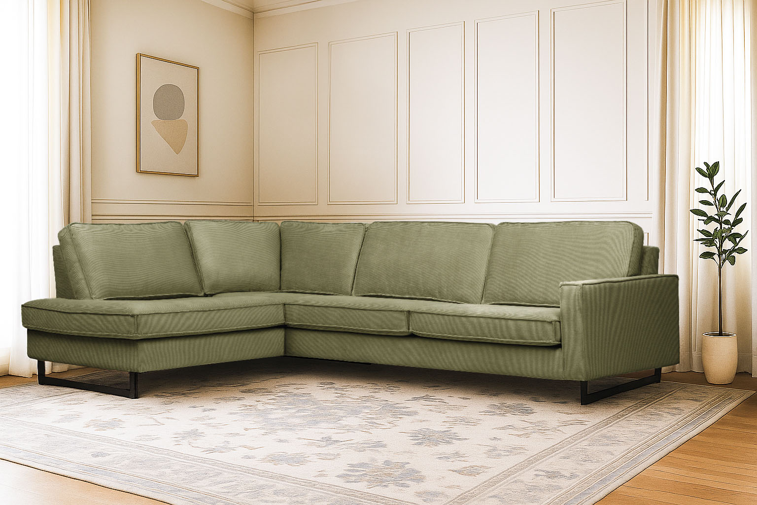 OTTO home Ecksofa "Pinto, 290 cm, Cord, Chenille, Lederoptik, Ottomane links / rechts" mit Keder, schwarze Metallfüße, Wellenunterfederung