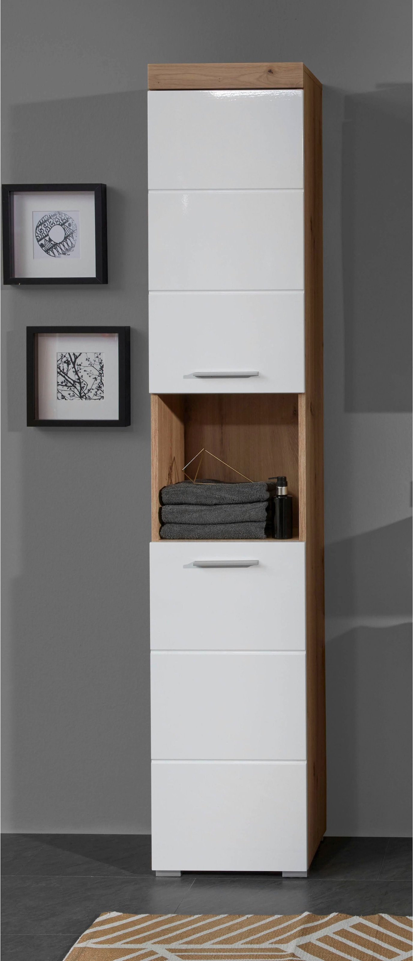 welltime Hochschrank "Avena", Badezimmerschrank 2-türig mit offenem Fach - günstig online kaufen