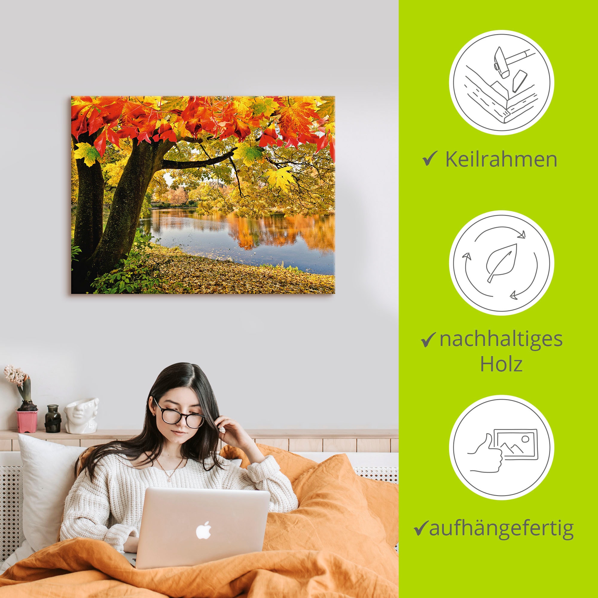 Artland Wandbild »Herbsttag an einem ruhigen See«, Gewässer, (1 St.), als Alubild, Outdoorbild, Leinwandbild in verschied. Größen