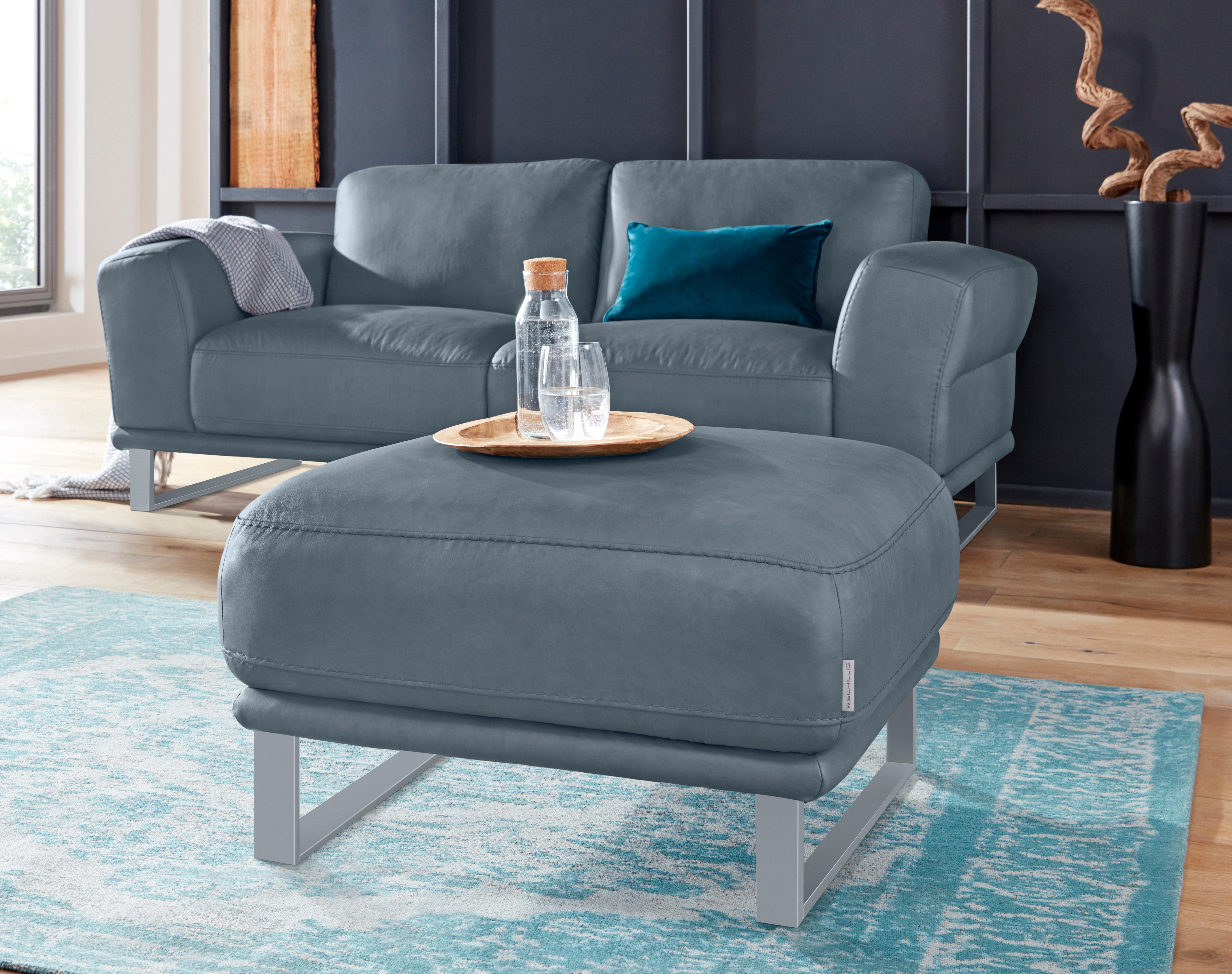 W.SCHILLIG Hocker "montanaa" mit Metallkufen in Silber matt, Breite 71 cm