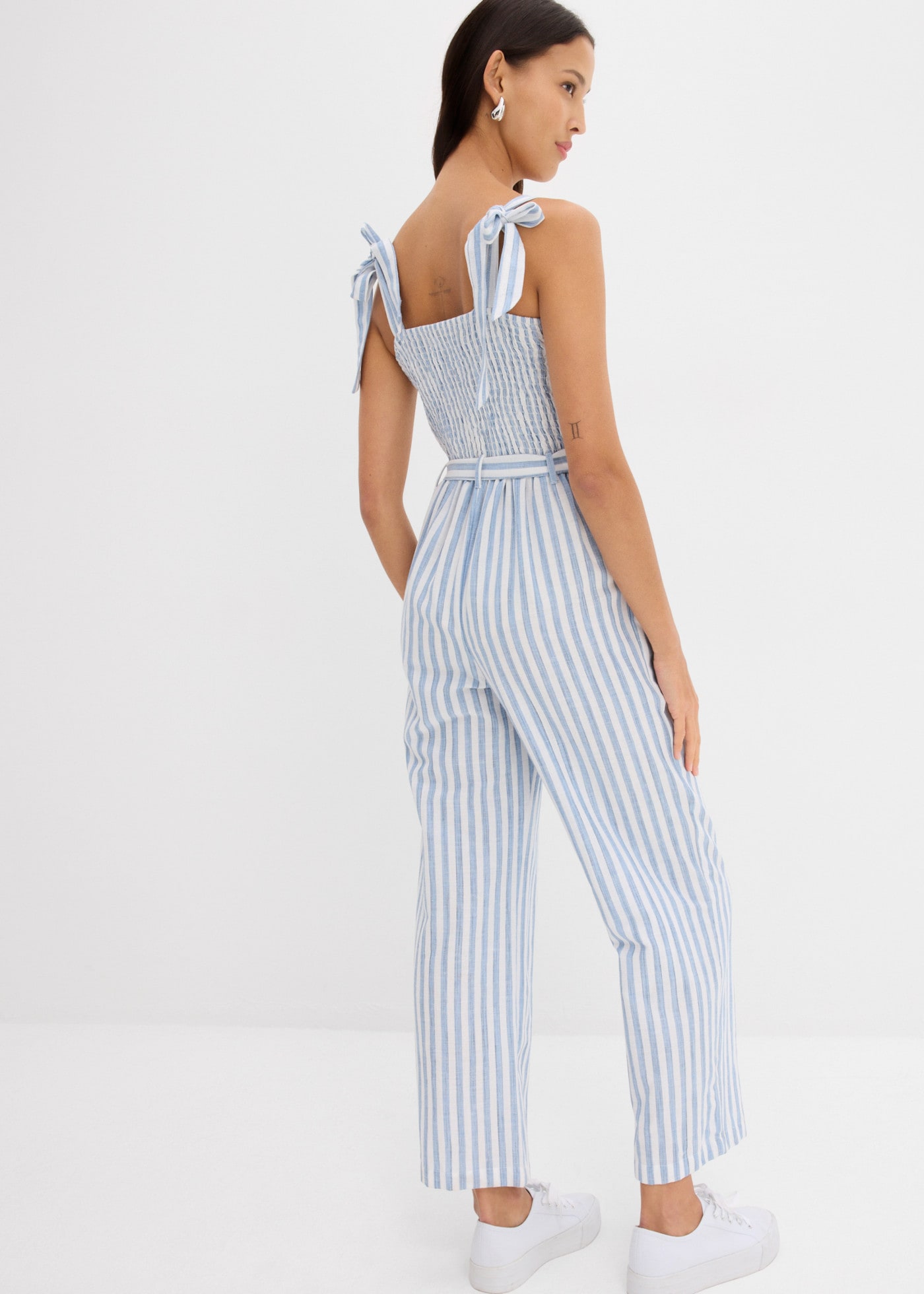 bonprix Jumpsuit loose fit, ärmellos, mit Bindedetails, aus Baumwolle und Leinen