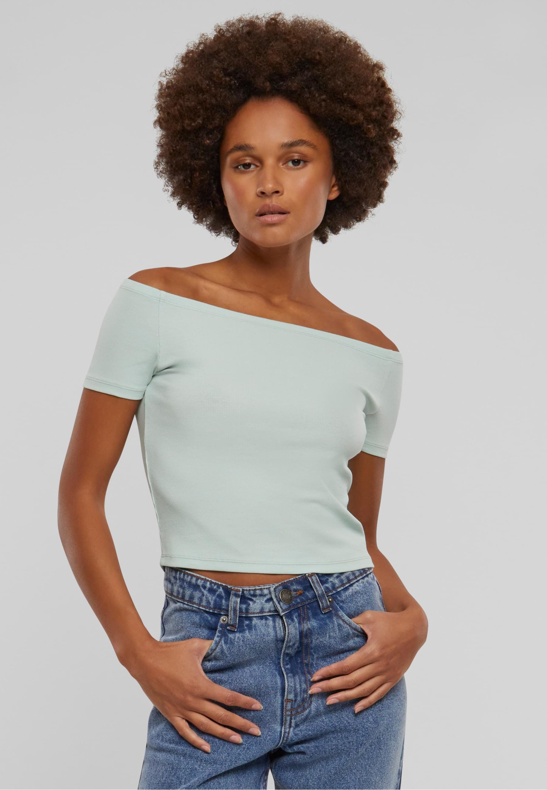 URBAN CLASSICS T-Shirt »Urban Classics Damen Ladies Organic Off Shoulder Rib Tee«, (1 tlg.)