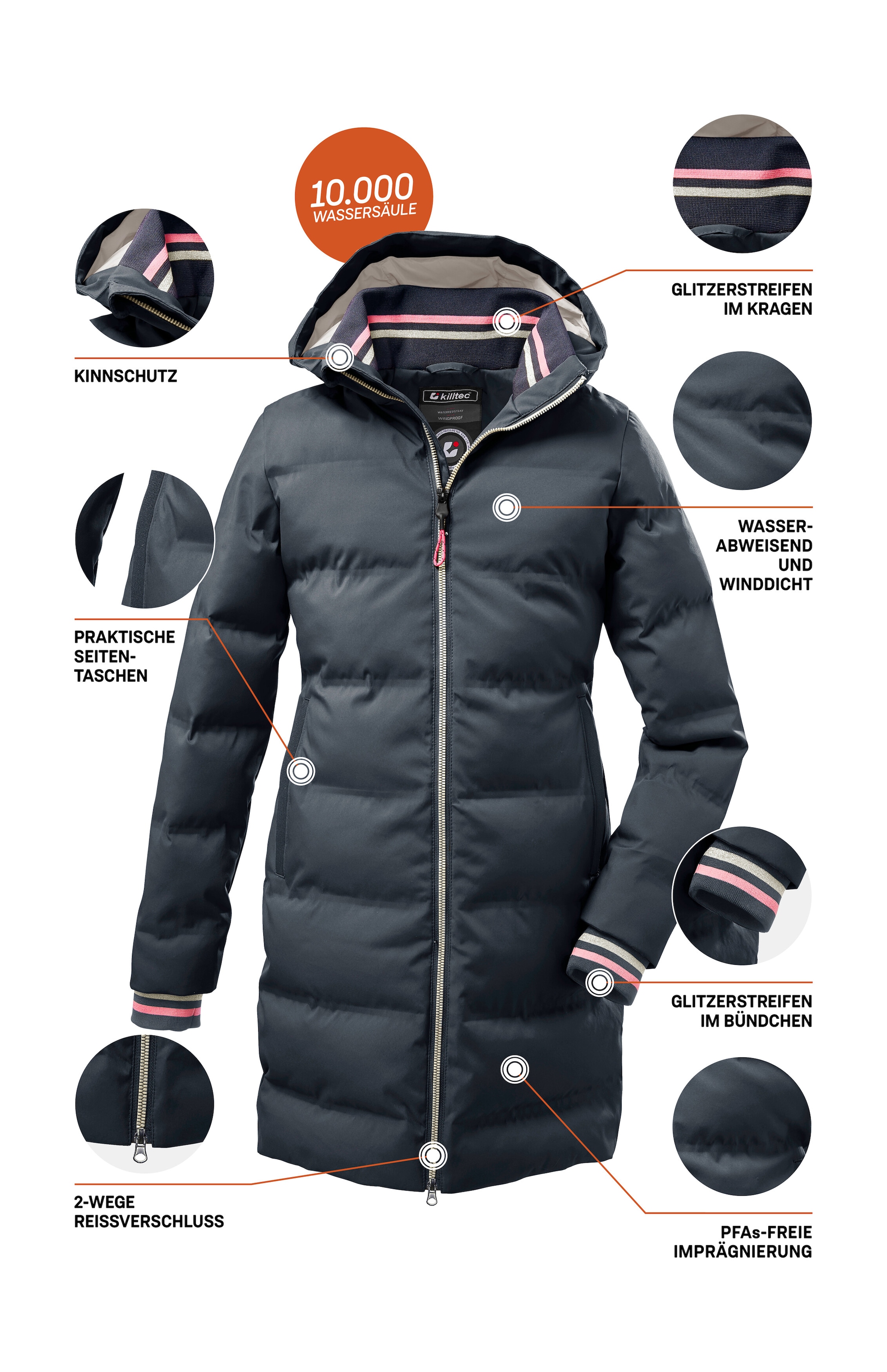 Killtec Steppmantel »KOW 33 GRLS QLTD CT« winddicht, wasserabweisend, atmungsaktiv, fällt klein aus