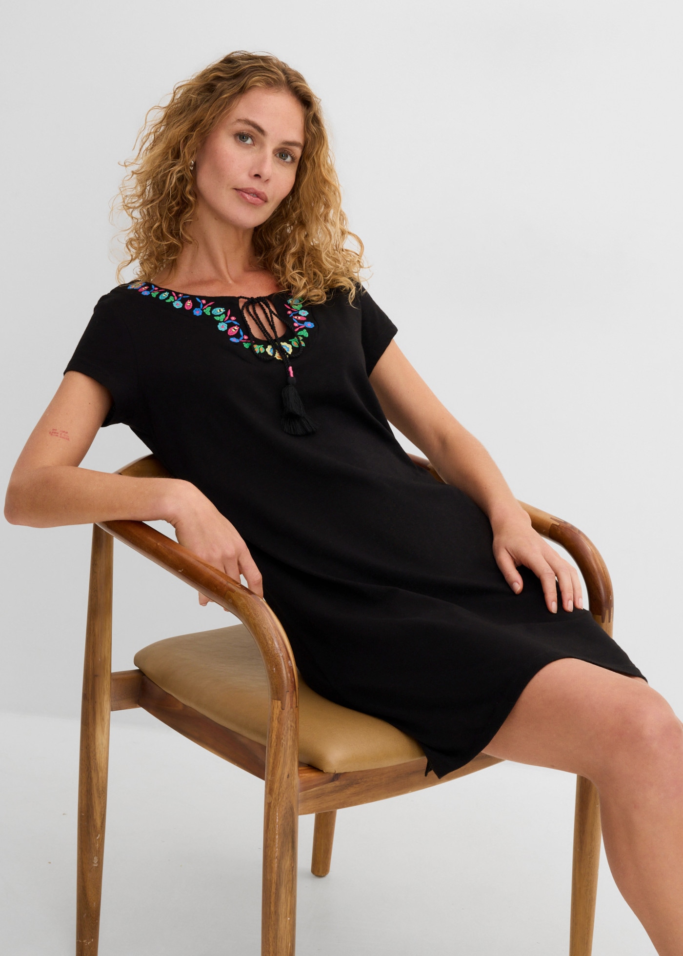 bonprix Jerseykleid für den Alltag, aus Baumwolle, schmale Passform, knielang