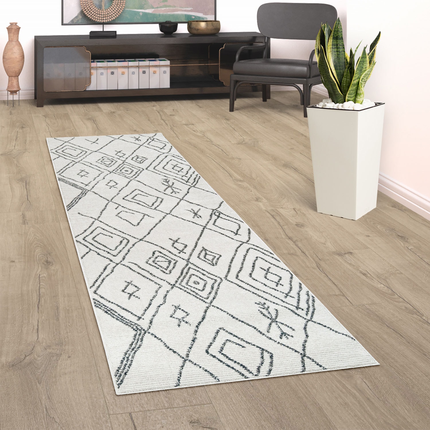 Paco Home Läufer »Battal 826«, rechteckig, 8 mm Höhe, Teppich-Läufer, Kurzflor, Scandi Design, Rauten Muster