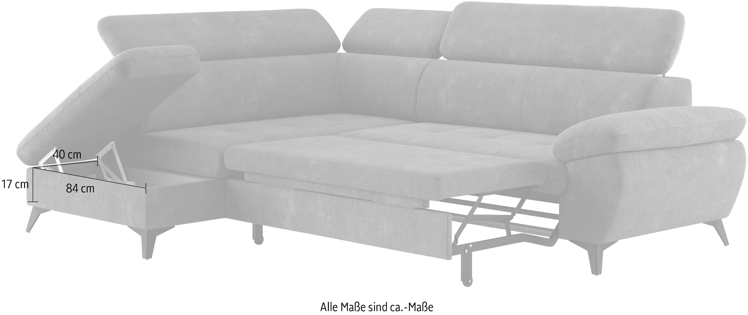 COTTA Ecksofa »Hudson L-Form«, mit Kopfteilverstellung, wahlweise mit Bettfunktion & Bettkasten