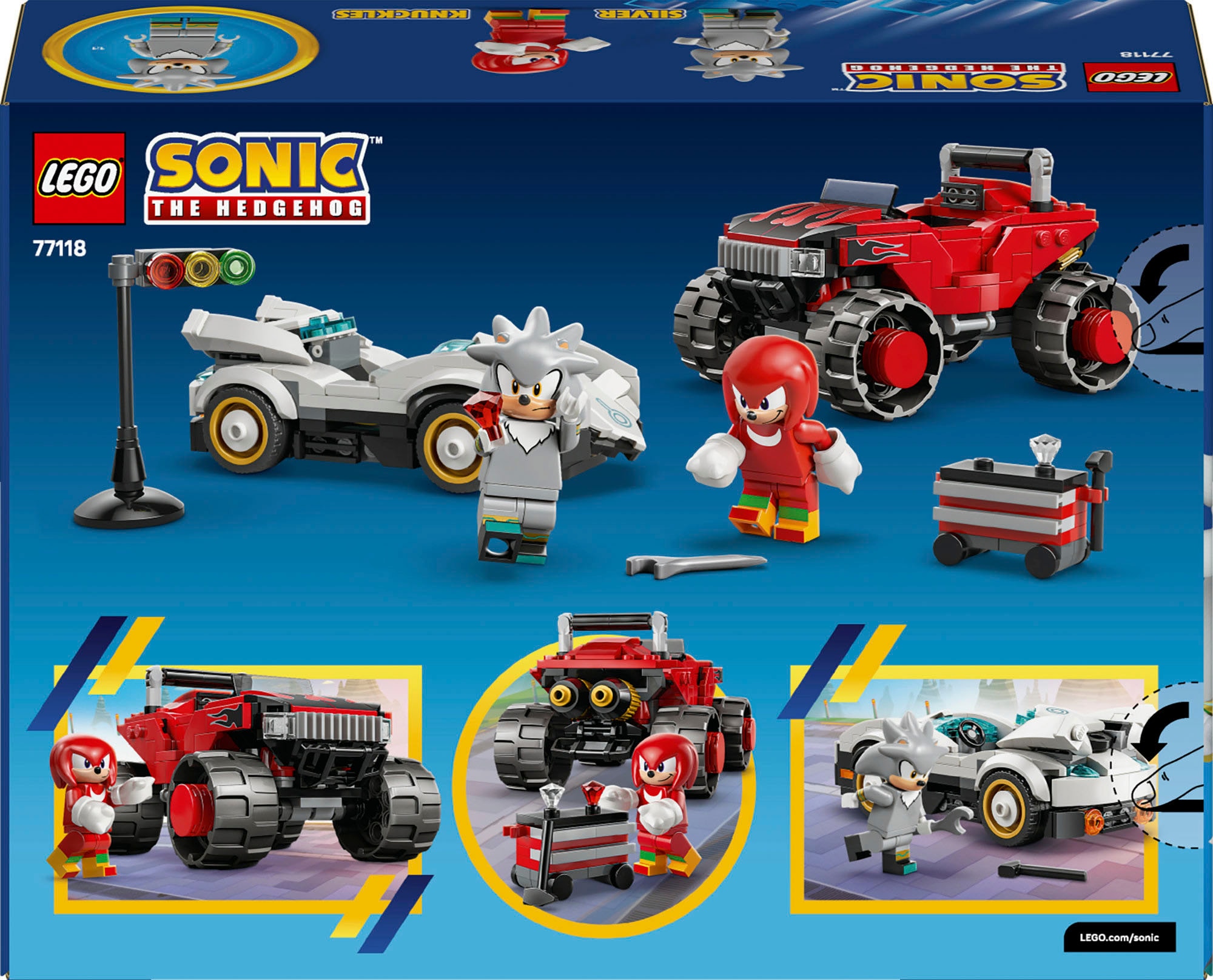 LEGO® Konstruktionsspielsteine »Silvers Auto vs. Knuckles' Monstertruck (77118), LEGO Sonic«