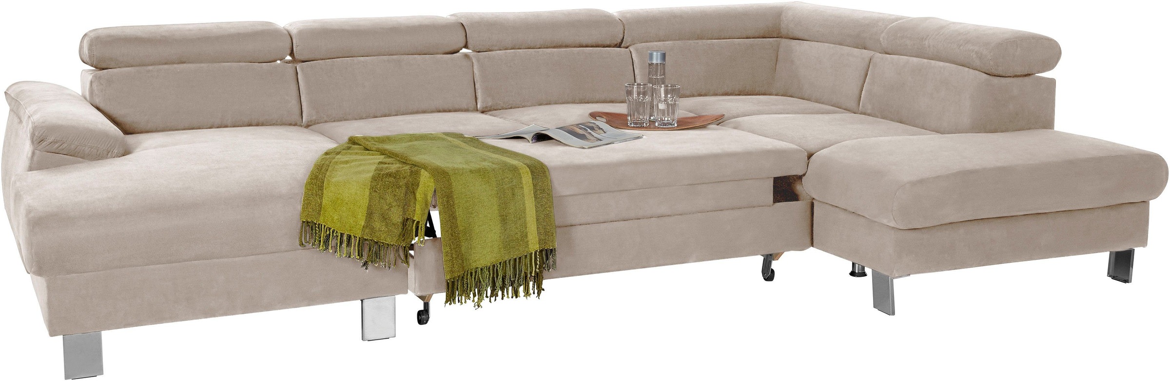 COTTA Polstergarnitur »Komaris U-Form, B: 320 bzw. 100 cm (Set: Wohnlandschaft & Hocker)«, (Set), mit Kopfteilverstellung, optional Bettfunktion, Bettkasten & Licht