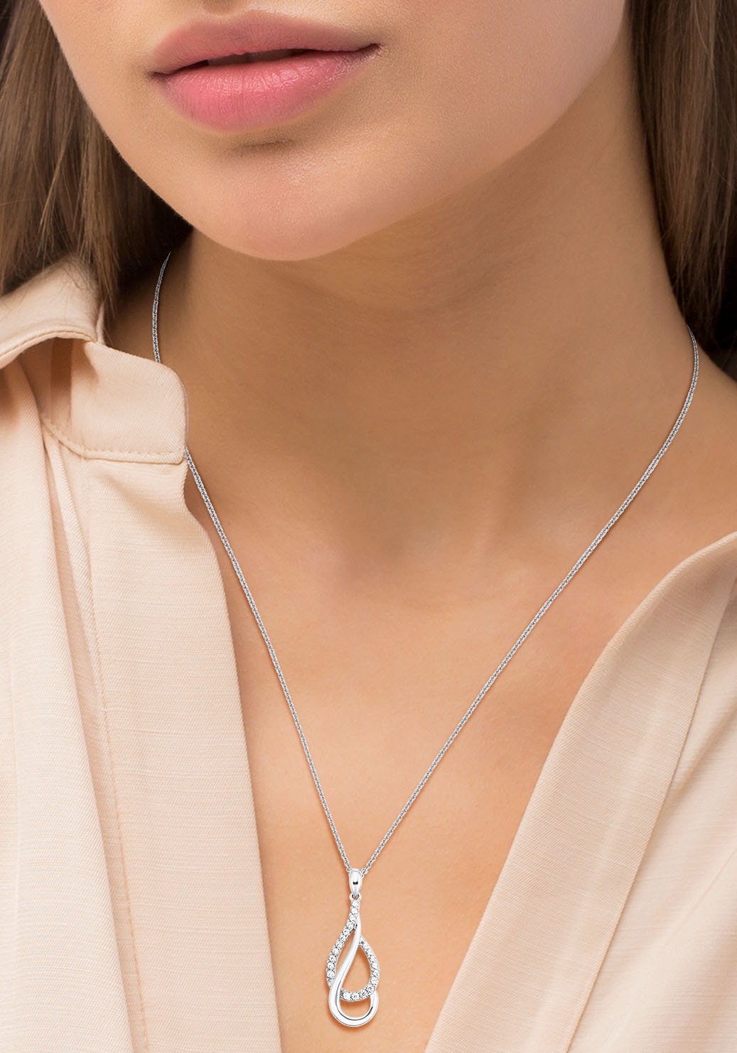 Amor Kette mit Anhänger »Tropfen, 2026234«, mit Zirkonia (synth.)