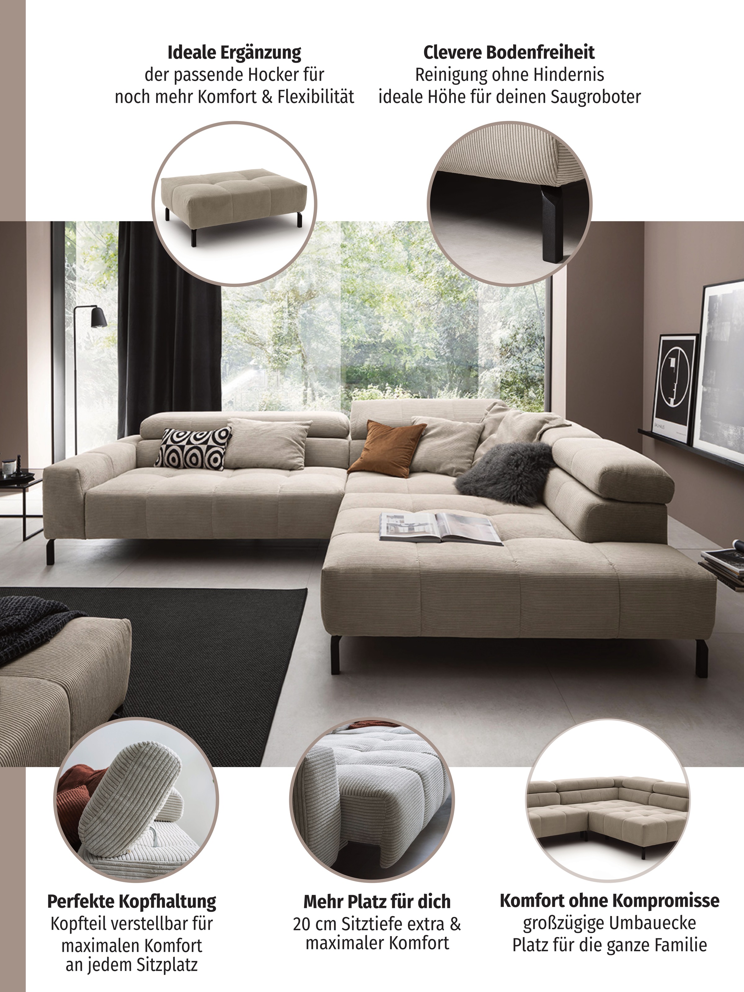 Home affaire Ecksofa "Claya, L-Form, incl. Kopfteilverstellung, Breite 311 günstig online kaufen