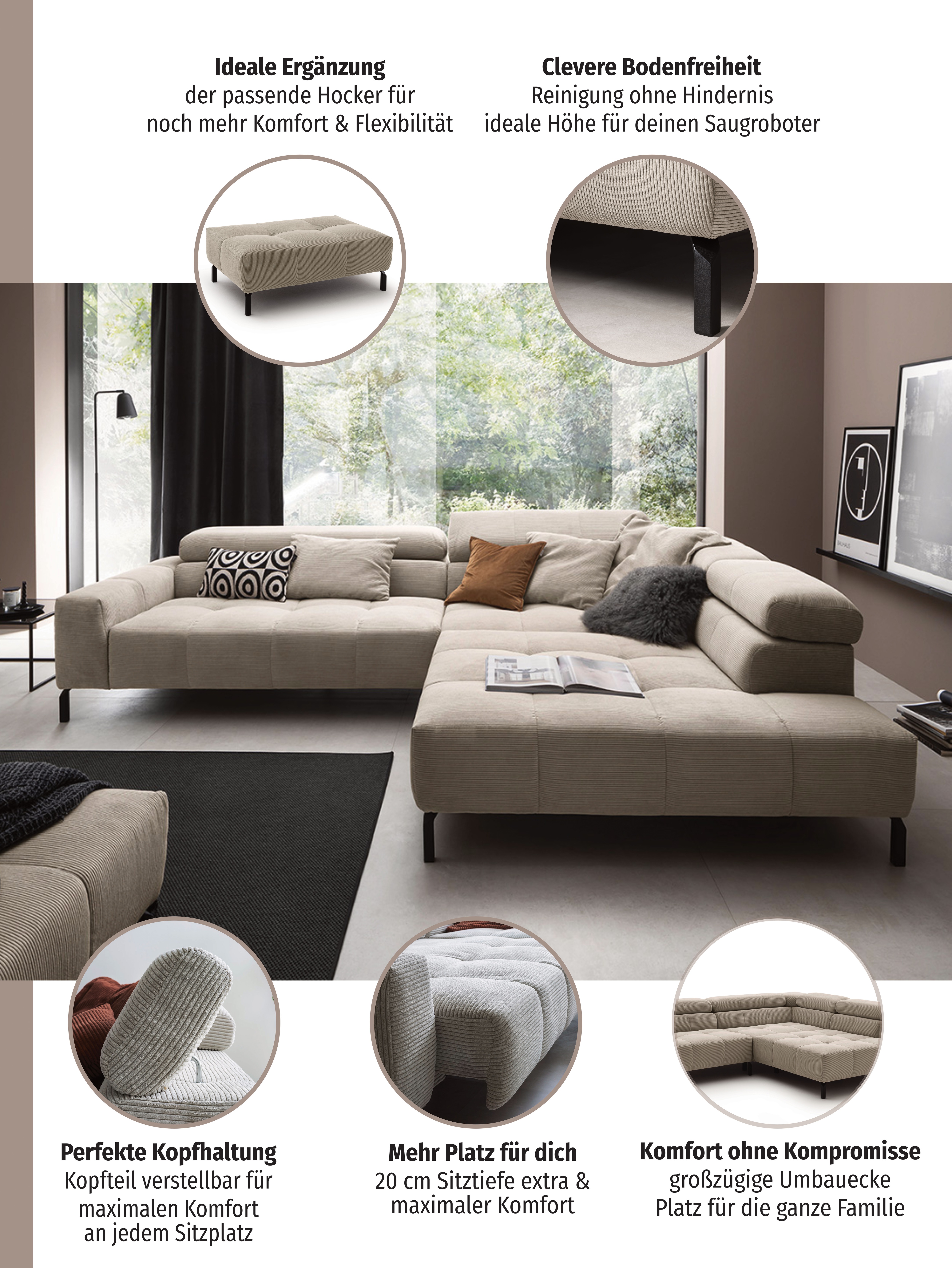 Thumbnail - Places of Style Ecksofa "Cleveland, L-Form, incl. Kopfteilverstellung, Breite 311 cm", wahlweise elektrischer Sitzvorzug