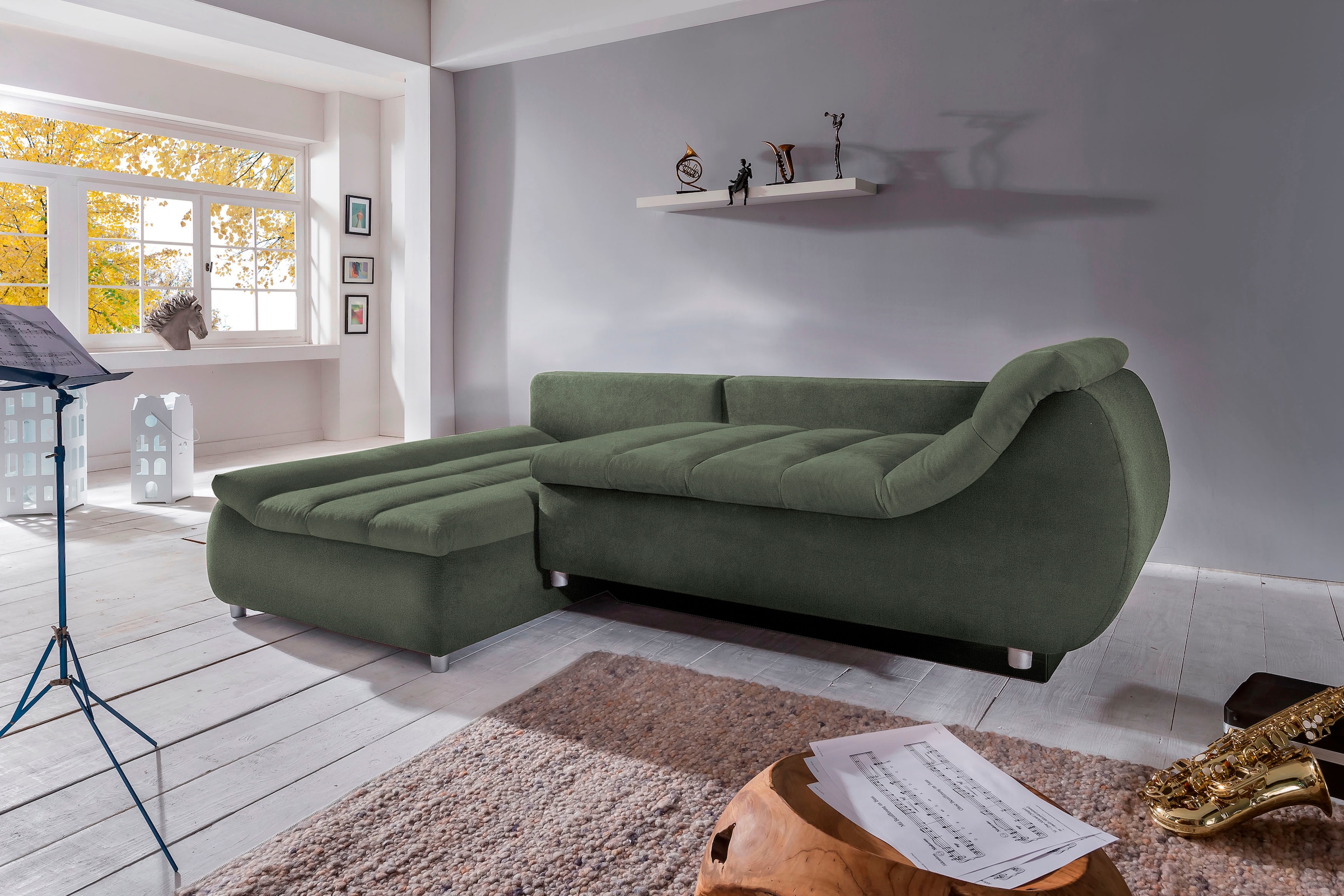 INOSIGN Ecksofa »Imola elegant und bequem, aktuelle Steppung im Sitz, L-Form«, wahlweise mit Bettfunktion