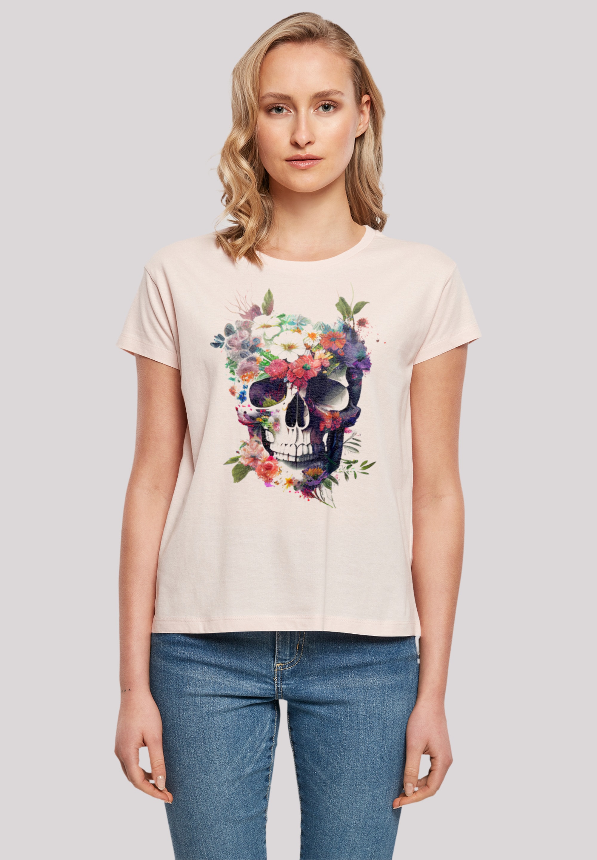 F4NT4STIC T-Shirt »Totenkopf Blumen«, Print