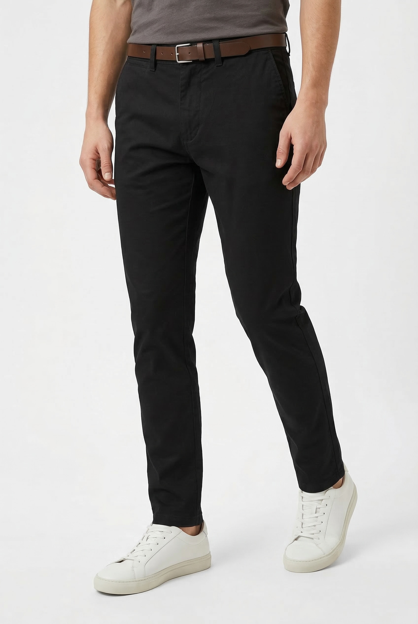 Chinohose JACK & JONES "JPSTMARCO ADAM BELTED CHINO", Herren, Gr. 30, Länge 32, schwarz, Web, Obermaterial: 98% Baumwolle, 2% Elasthan, unifarben, slim fit knöchellang, Hosen Chinohose