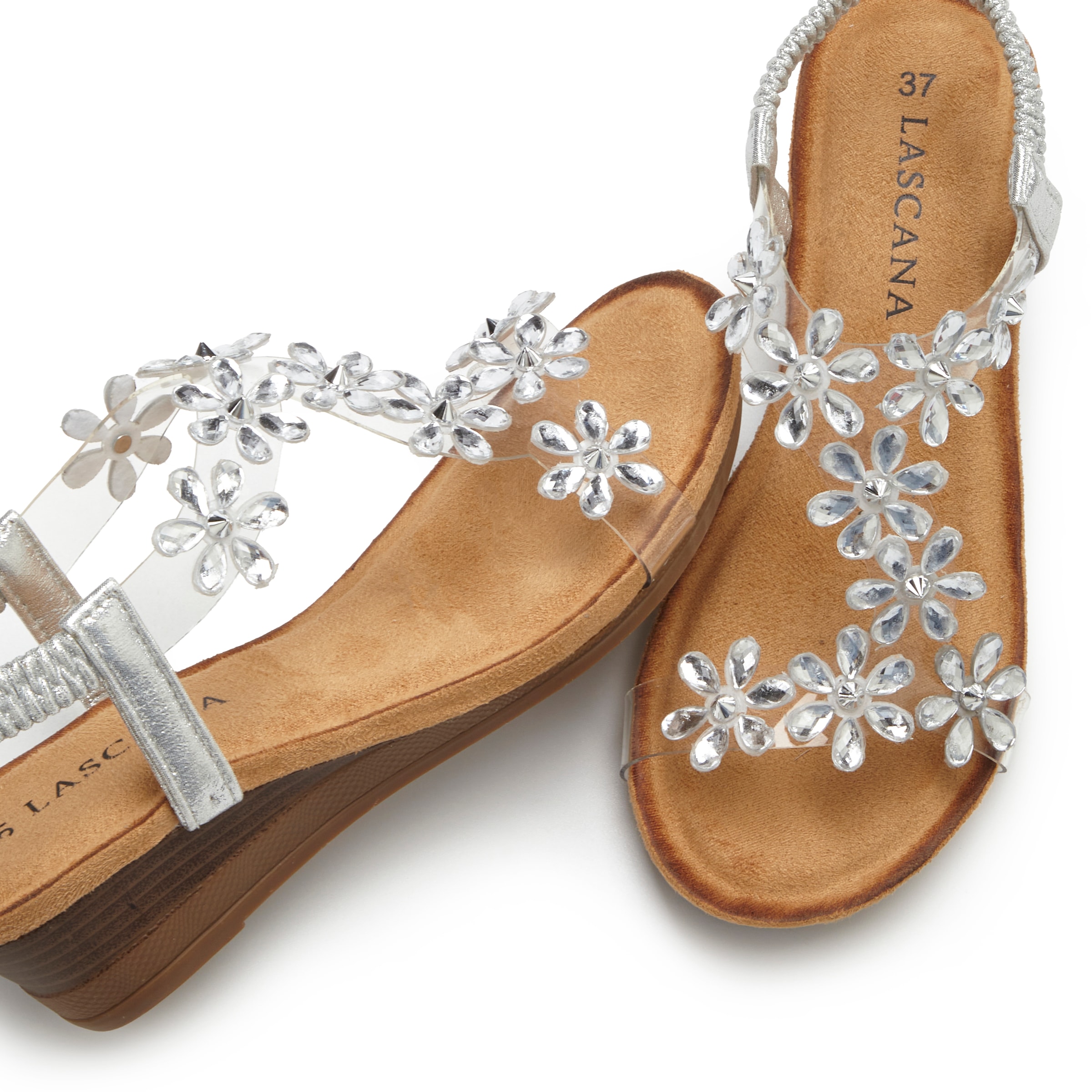 LASCANA Sandalette »Sandale, Sommerschuh, offener Schuh, Keilsandalette,«  NEU mit elastischen Riemchen und Keilabsatz VEGAN