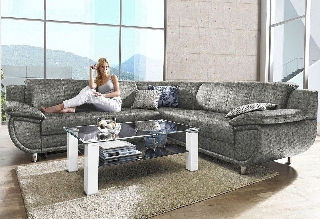 TRENDMANUFAKTUR Ecksofa "Rondo wahlweise mit Schlaffunktion, bequeme Armlehnen" L-Form, wahlw.mit Federkern, Füße chromfarben, Unser Dauertiefpreis