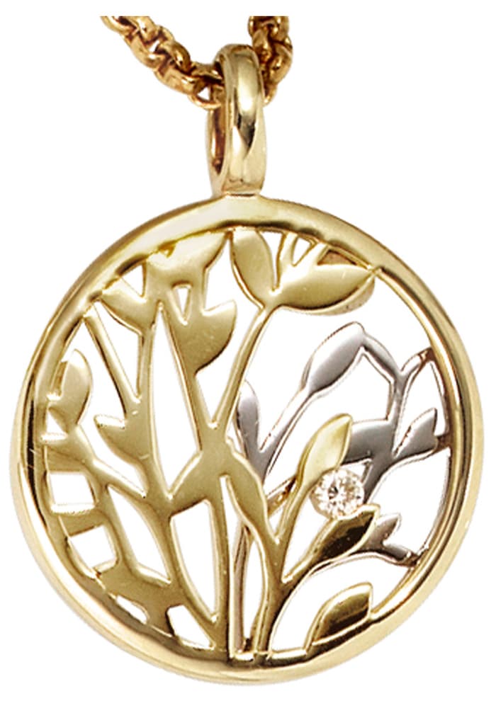 JOBO Runder Anhänger, 585 Gold bicolor mit 1 Diamant
