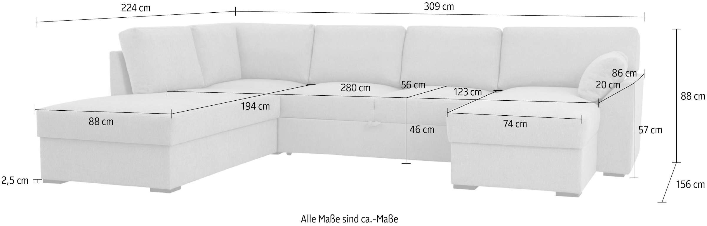 Home affaire Wohnlandschaft »Citry«, Breite 309 cm, Chenille, Bettfunktion, Bettkasten, U-Form