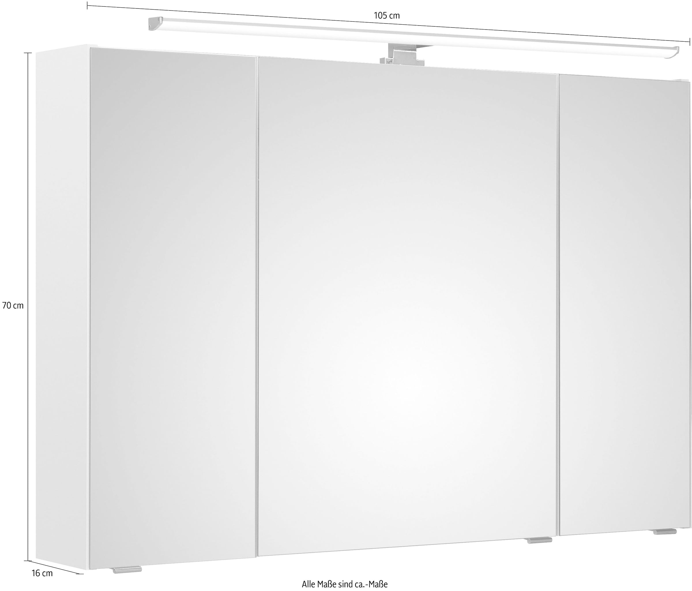 cm, 3-türig, bestellen Spiegelschrank BAUR Schalter-/Steckdosenbox »Quickset«, 105 Breite LED-Beleuchtung, | PELIPAL
