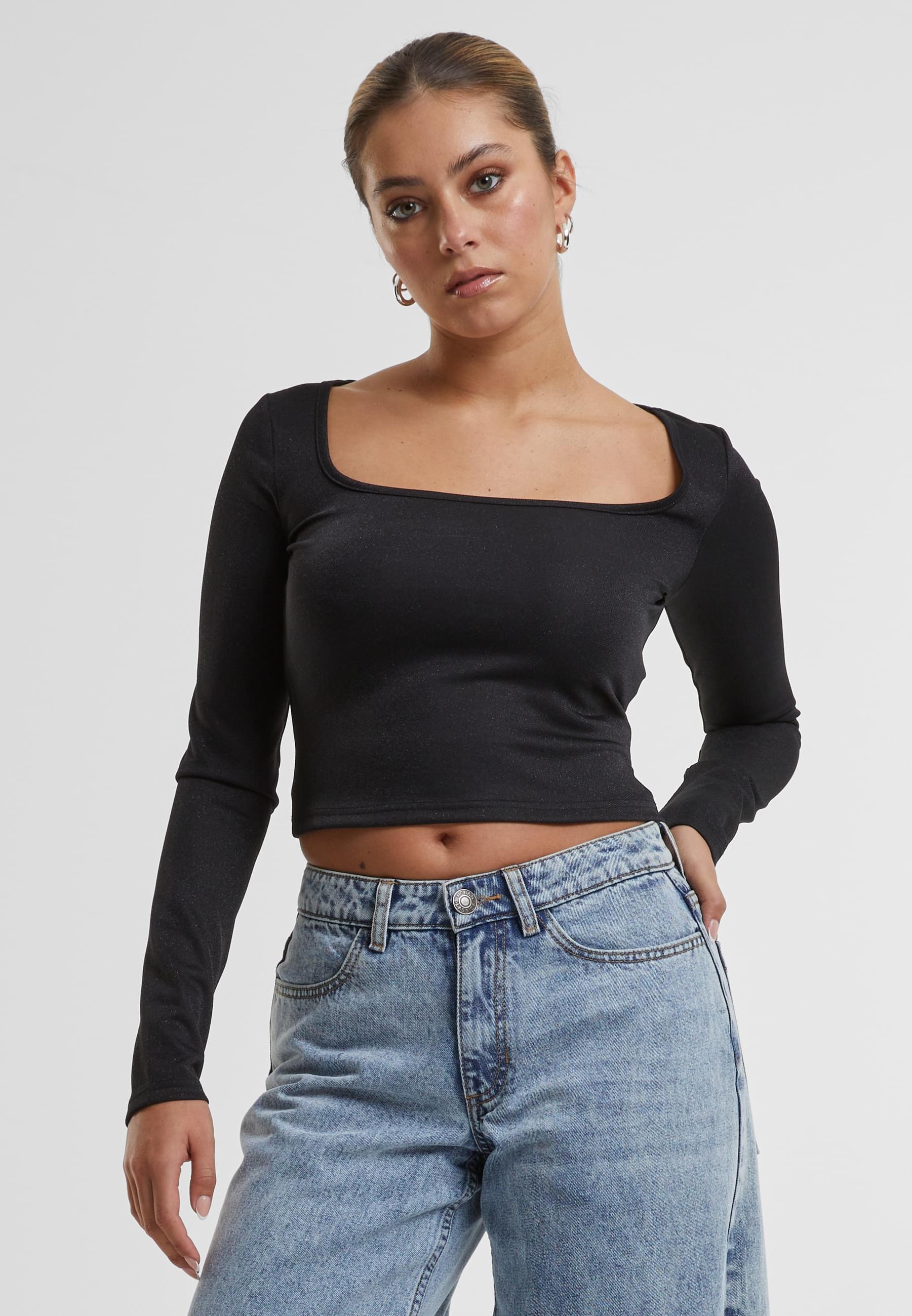 URBAN CLASSICS T-Shirt »Urban Classics Ladies Glitter Square Neck Longsleeve«, (1 tlg.)
