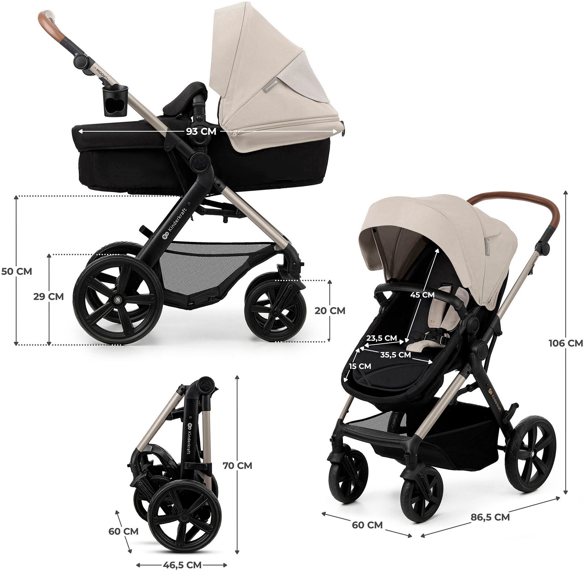 Kinderkraft Kombi-Kinderwagen »MOOV 2 4in1 EVA«, 27 kg, mit EVA-Rädern