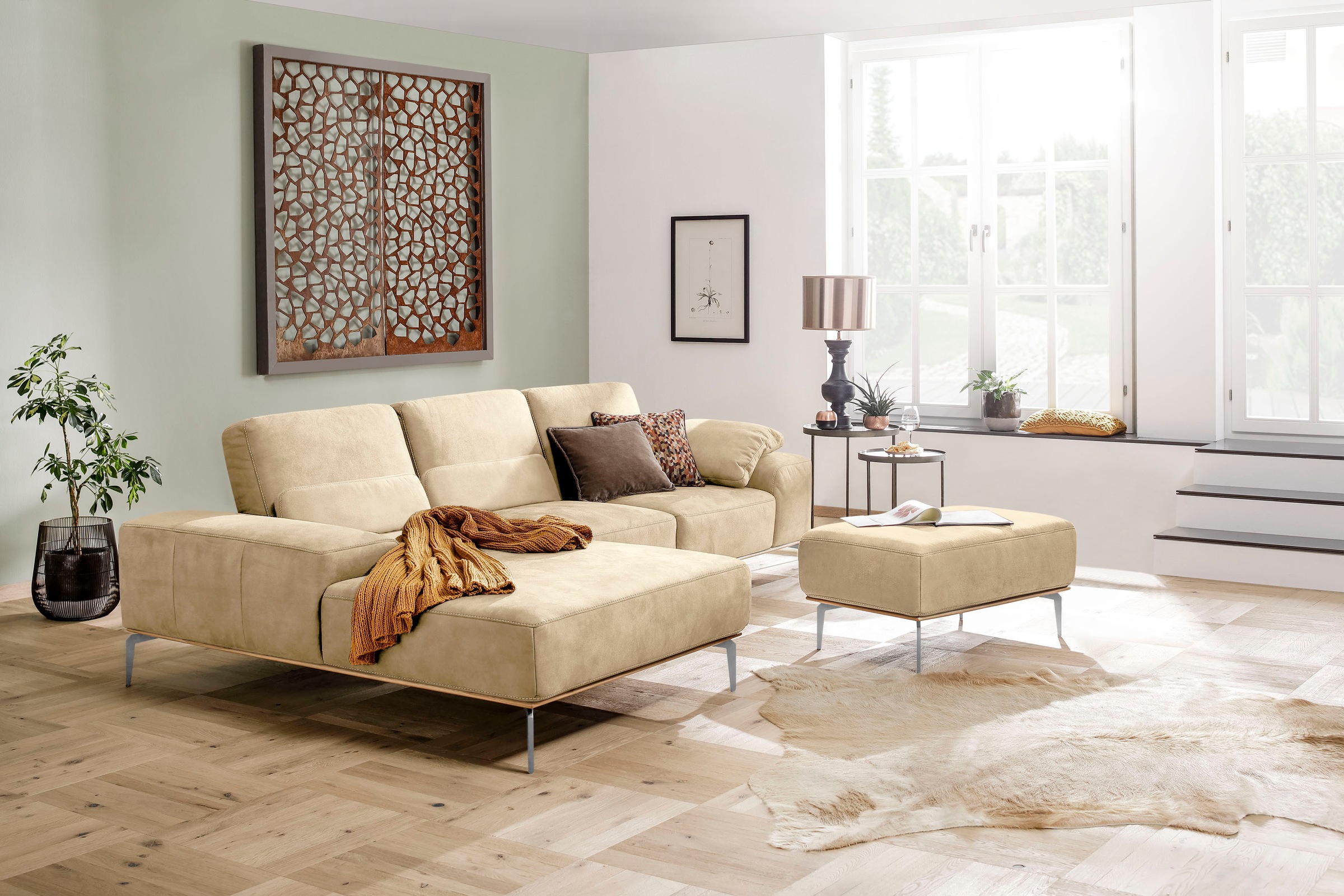 W.SCHILLIG Polsterhocker »run«, mit elegantem Holzsockel, Füße in Chrom glänzend, Breite 75 cm