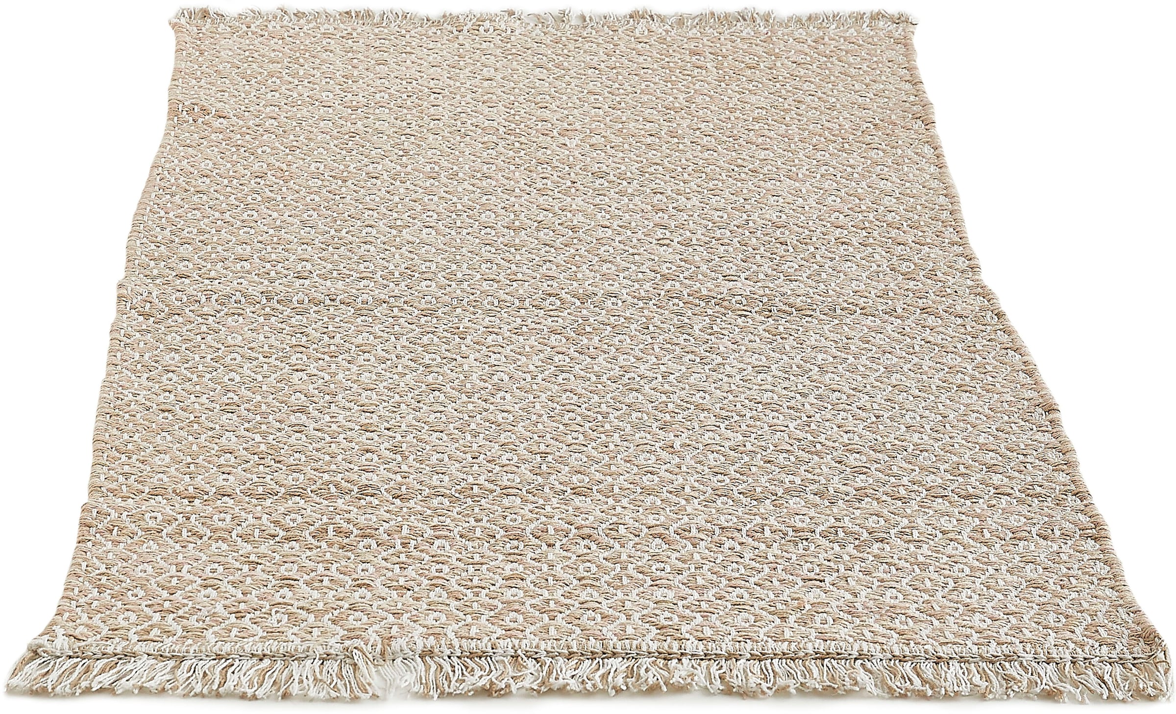 Teppich »Nivala«, rechteckig, Flachgewebe, Rauten Motiv, reine Baumwolle, mit Fransen