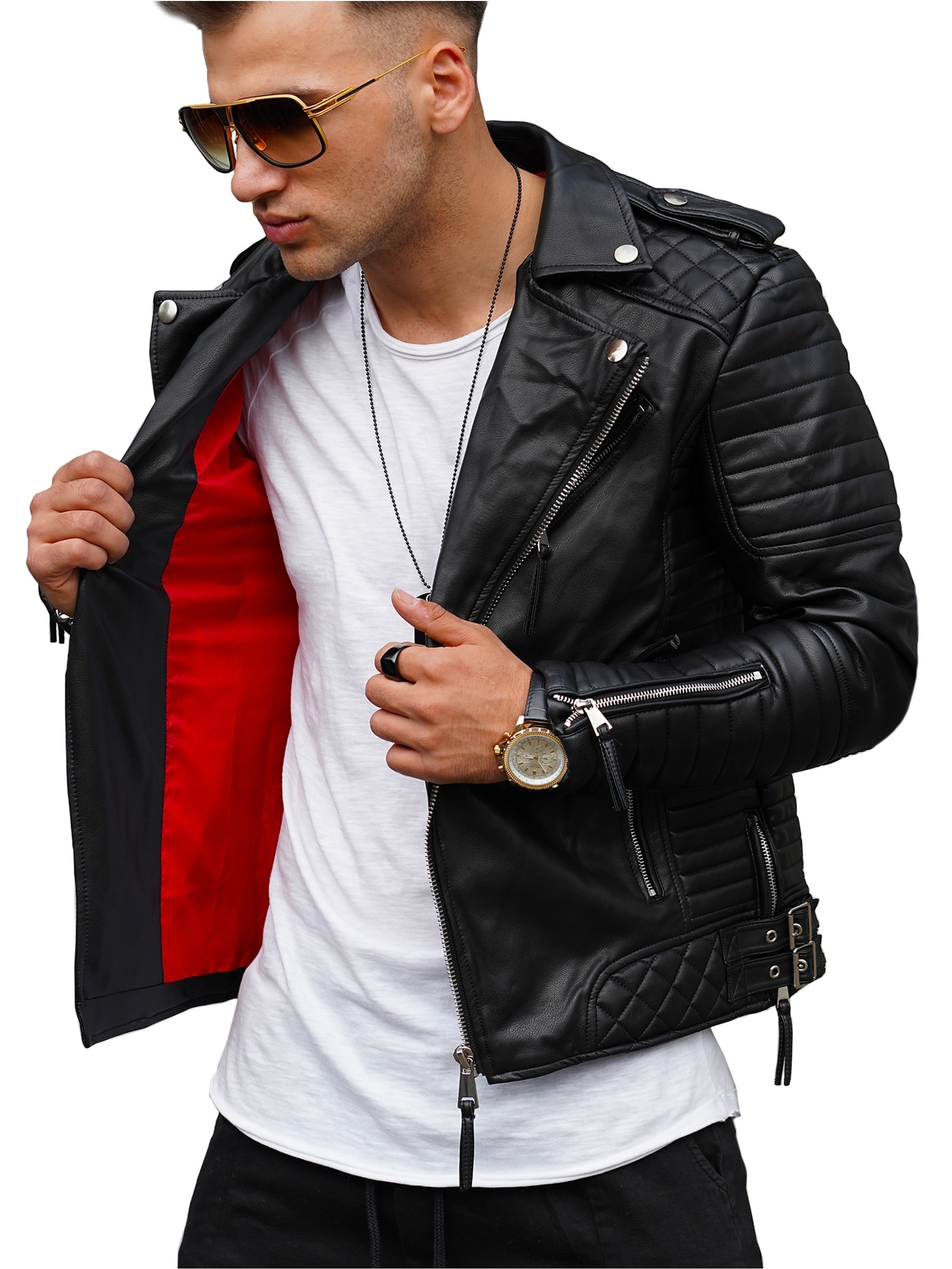 behype Lederimitatjacke »FADELY«, im Biker-Stil