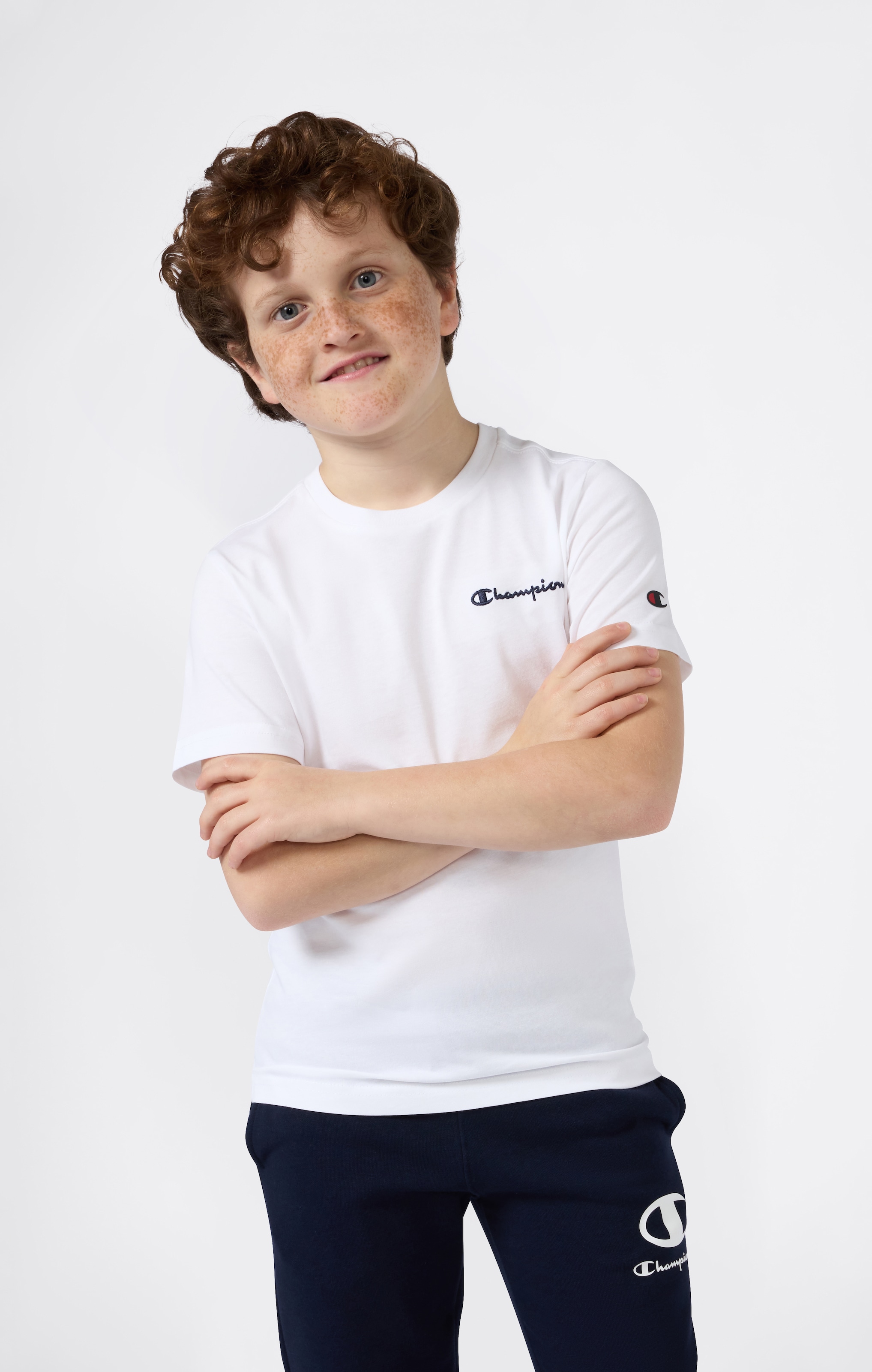Champion "ICONS CONTRAST Crewneck T-Shirt" mit Rundhalsausschnitt, Kurzarm, aus Baumwolle, klassischer Schnitt