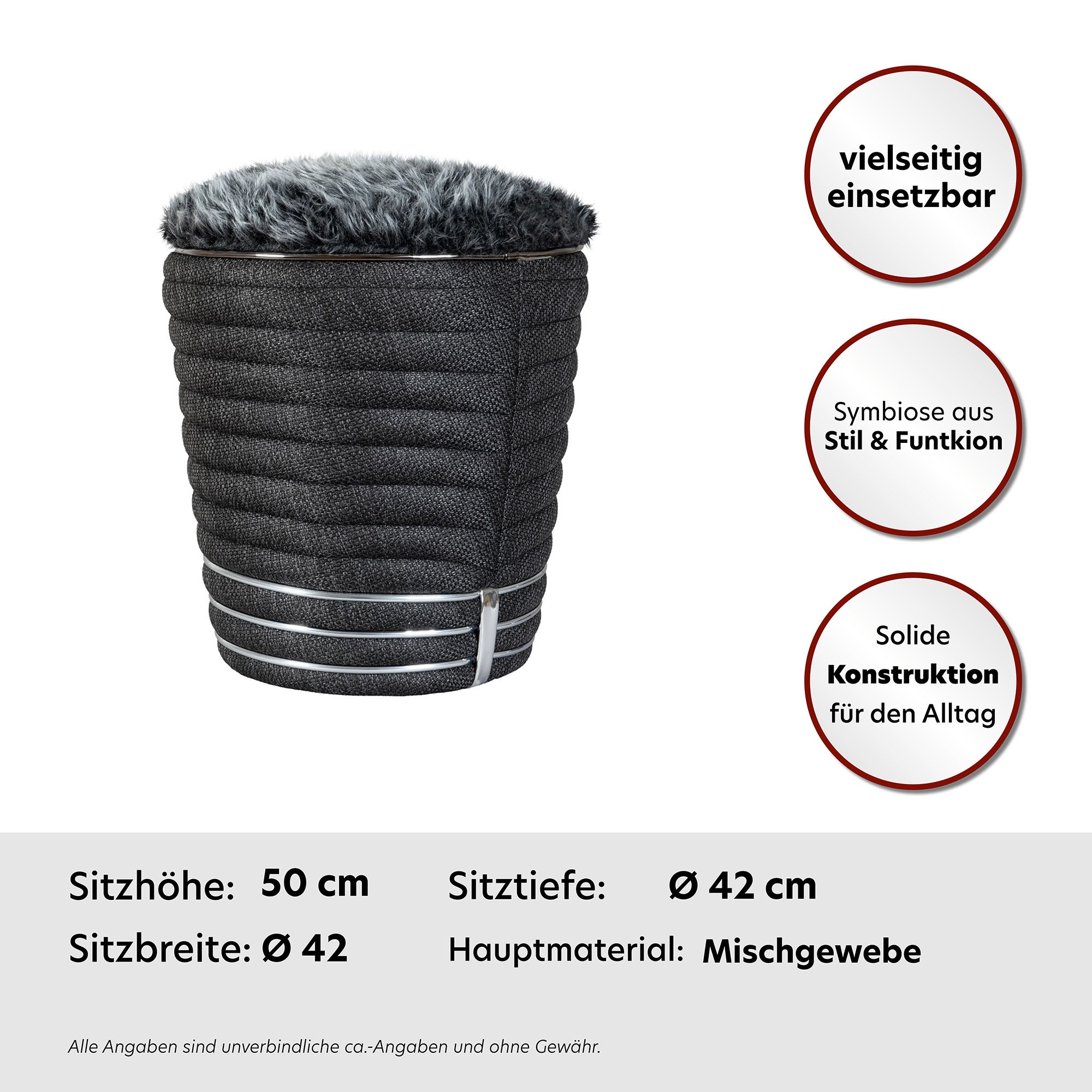 Kayoom Sitzhocker »Hocker Doric, trendiger Look, ästhetische Farbgebung, schöne Steppung«, (1 St.), komfortabel, hochqualitativ, pflegeleicht, hochwertige Materialien