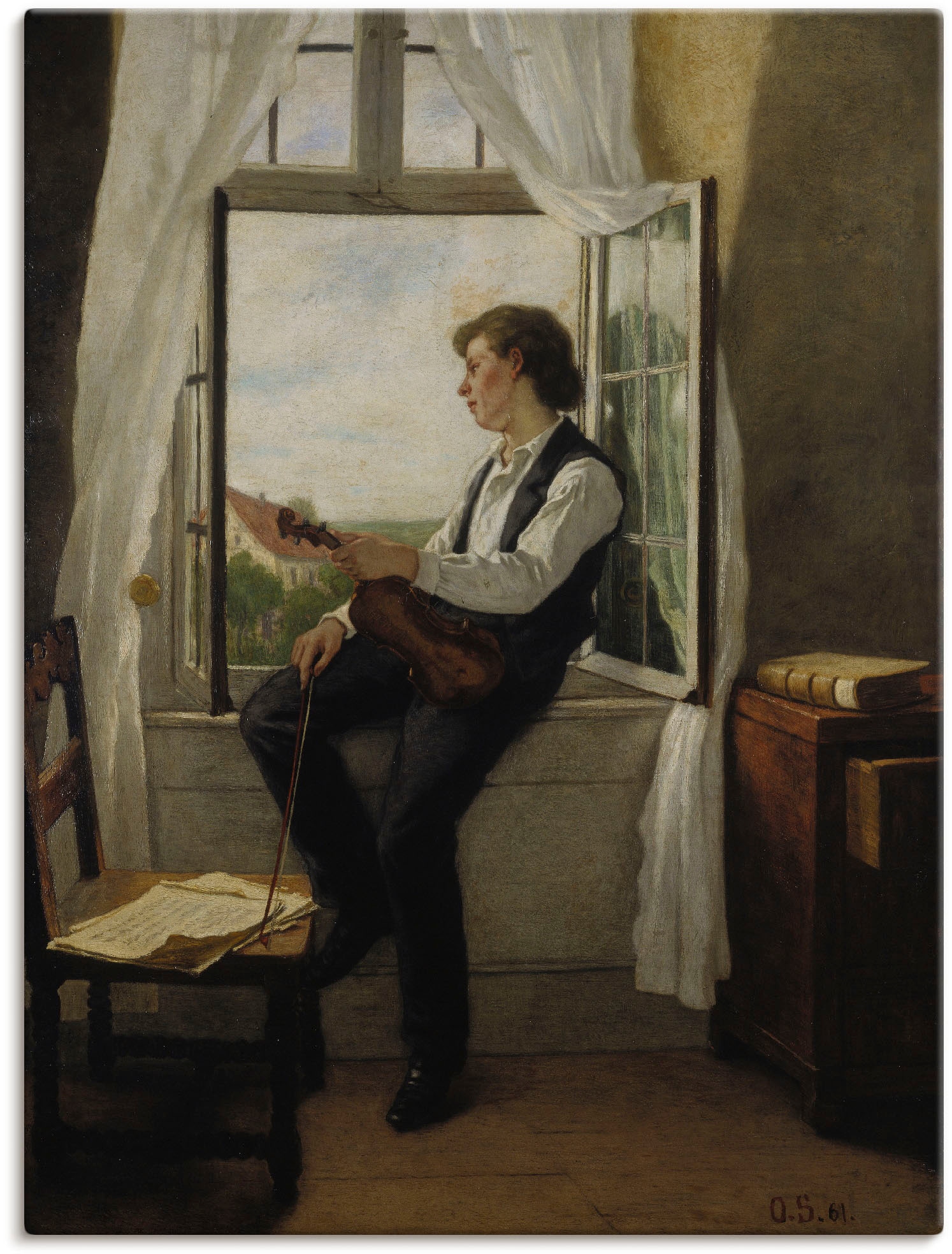 Artland Leinwandbild "Der Geiger am Fenster. 1861", Mann, (1 St.), auf Keilrahmen gespannt