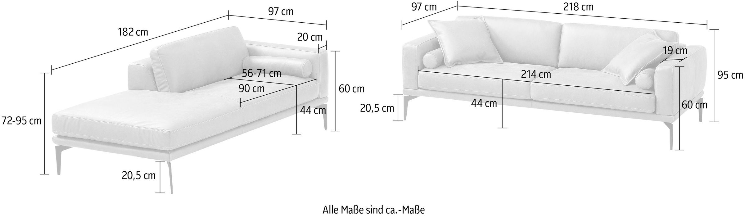 Egoitaliano Polstergarnitur »Masu«, Höhe der Rückenkissen und Sitztiefe verstellbar, 3 Rollkissen