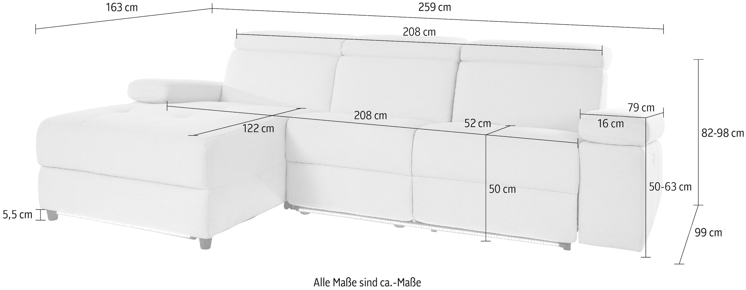 Places of Style Ecksofa »Kilado, L-Form,«, mit Relaxfunktion, verstellbarer Armlehne, Kopfteilverstellung