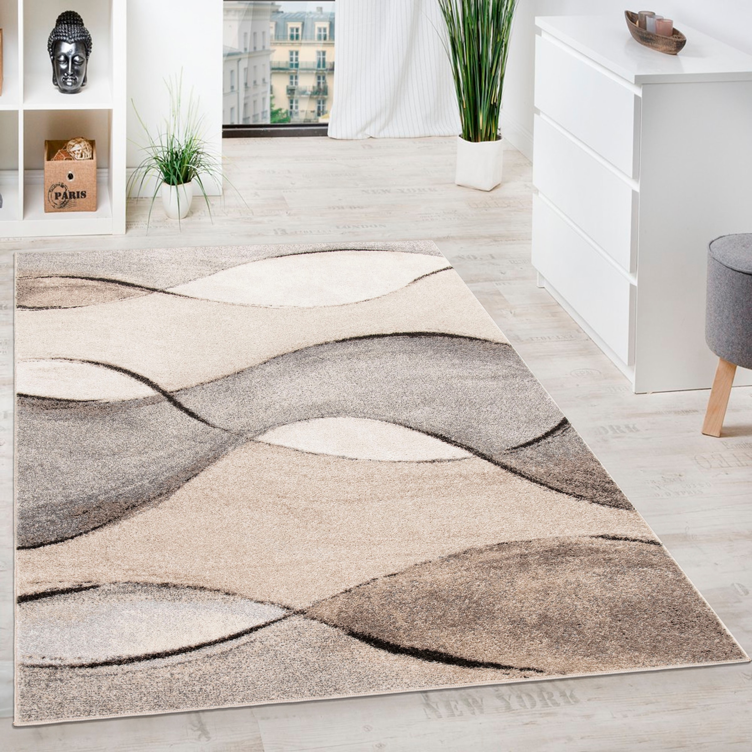 Paco Home Teppich »Elegance 755«, rechteckig, modernes Wellen-Design, ideal im Wohnzimmer & Schlafzimmer