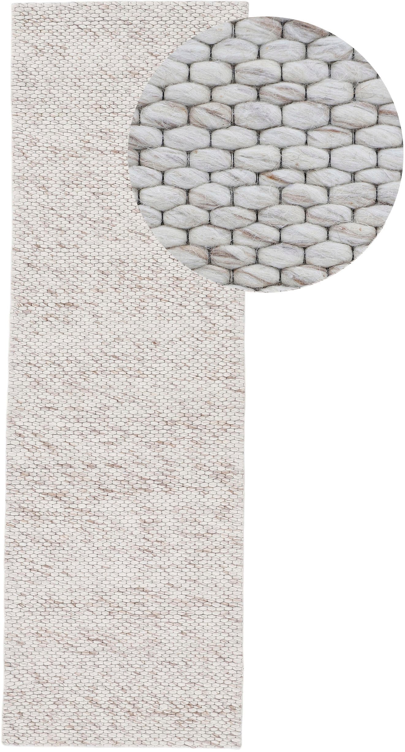 Wollteppich CARPETFINE "Sina, auch als Läufer", beige, B:80cm H:14mm L:300cm, Wolle, Teppiche, Handweb Teppich, reine Wolle, meliert, handgewebt, weich & kuschelig