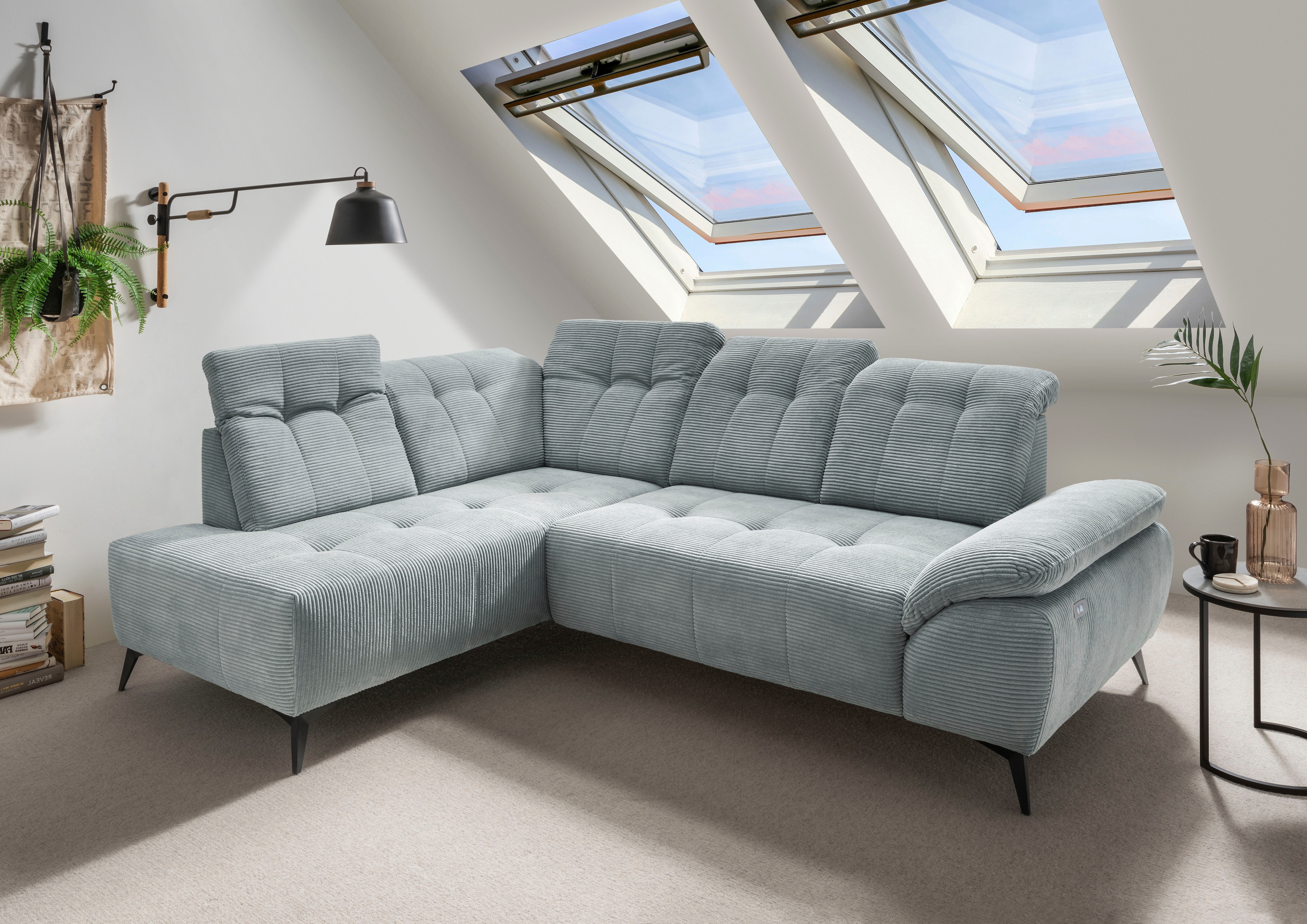 Home affaire Ecksofa "Fiore modern, bequeme Armlehne, tolle Detailverarbeitung, L-Form" elektrischer Sitzvorschub und Kopfstützen höhenverstellbar