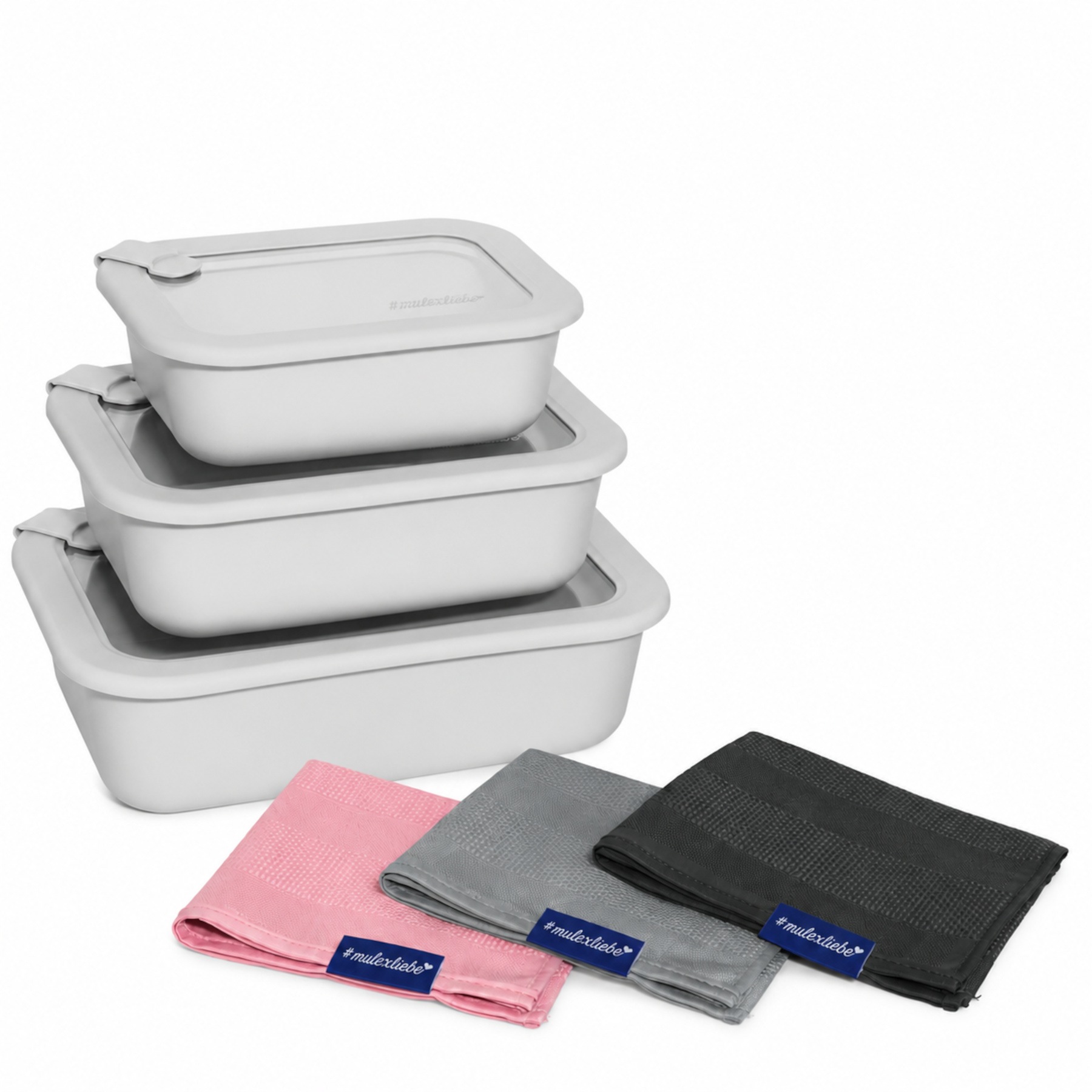 Mulex Aufbewahrungsdose "Vorratsdosen LUND HAPPY FRESH Meal Cubes mit Multifunktionstüchern" Aufbewahrungsdosen aus Borosilikatglas, luftdicht, 6er Set
