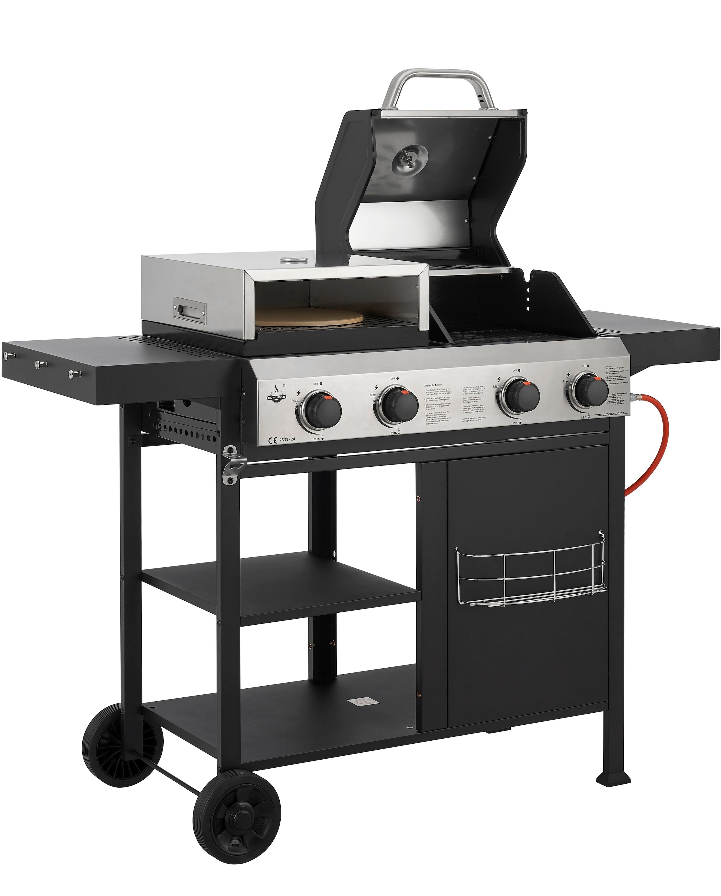 El Fuego Gasgrill »Kombigrill 3-in-1 Boston«, inkl. Pizzastein und Planchaplatte als Zubehör