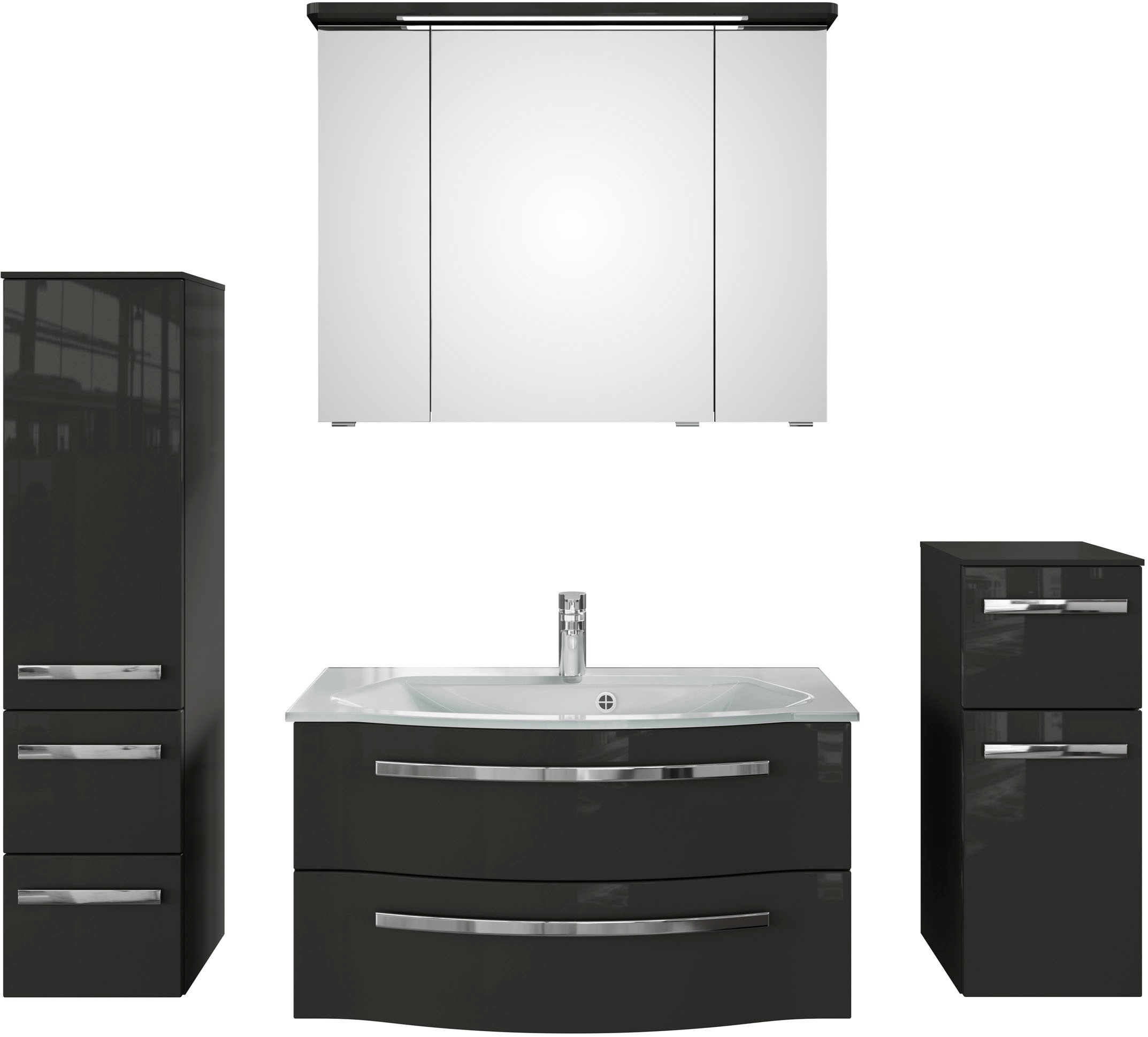 Saphir Badmöbel-Set "Serie 4005, vormontiert, Glaswaschbecken, Spiegelschra günstig online kaufen