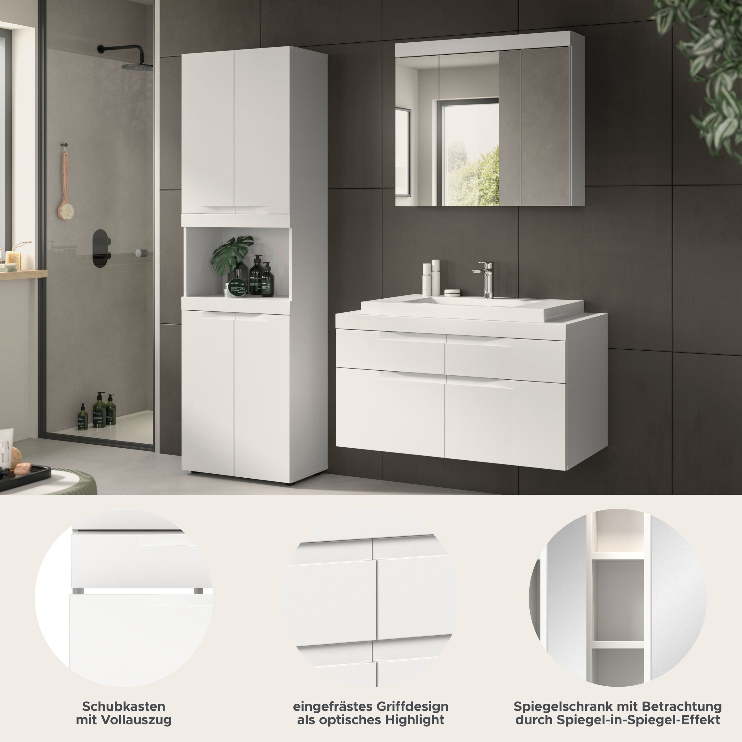 OTTO home Badmöbel-Set »MAOI, 3-teilige Badkombination, hochwertige MDF Front«