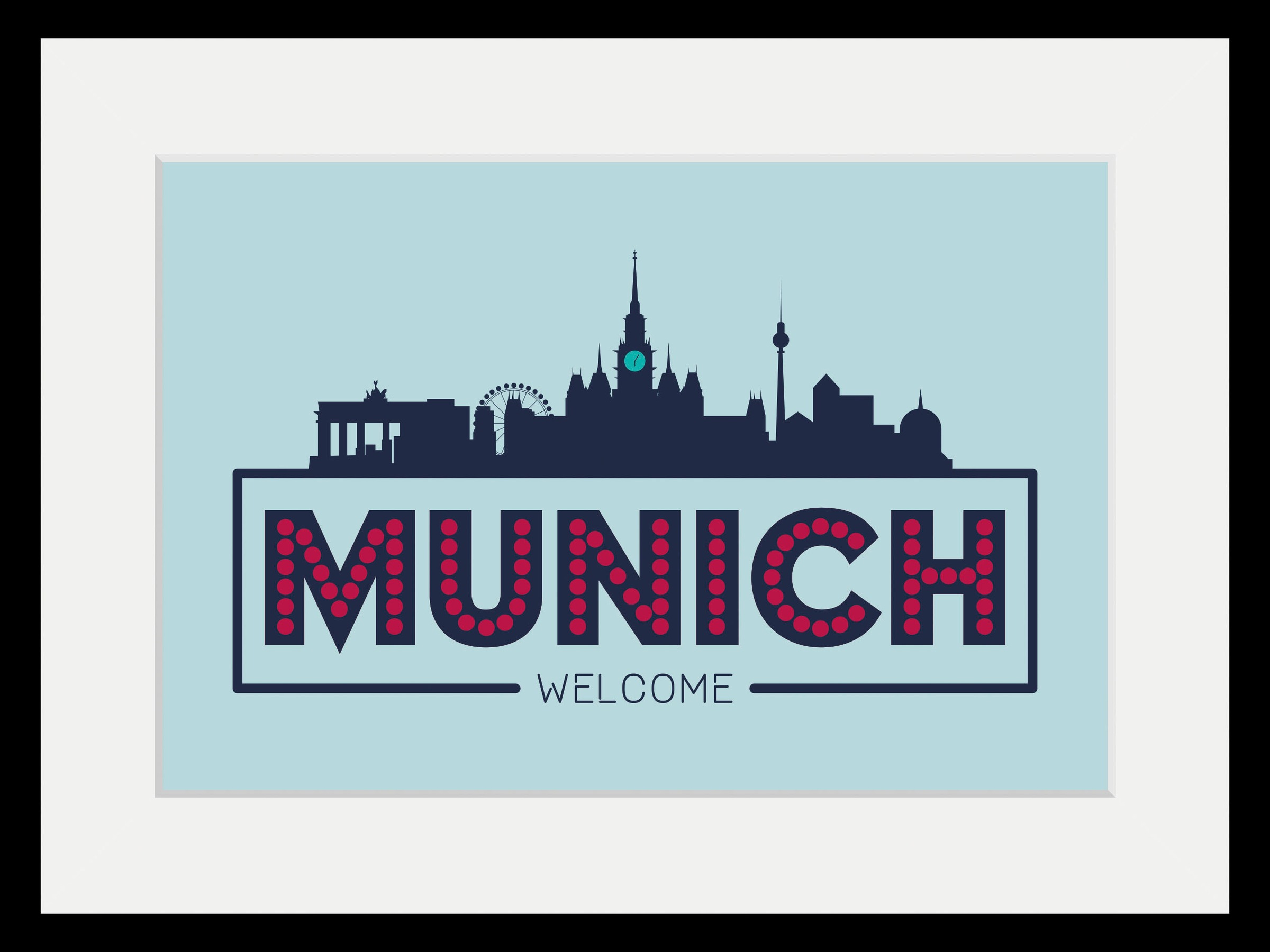 queence Bild »Welcome Munich«, Städte-Stadt-Deutschland-München-Schriftzug, (1 St.), HD Premium Poster-Druck inkl. Holzrahmen