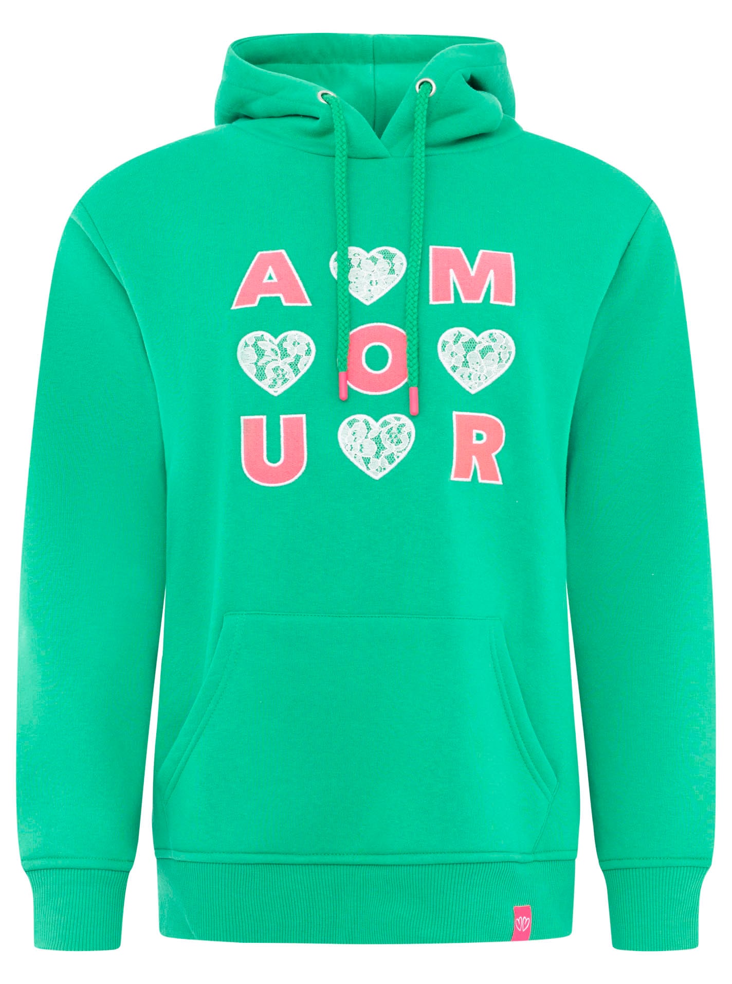 Zwillingsherz Hoodie »"AMOUR"«, gesticktes Motiv mit Herzen und Spitze, Kapuze, Kängurutasche
