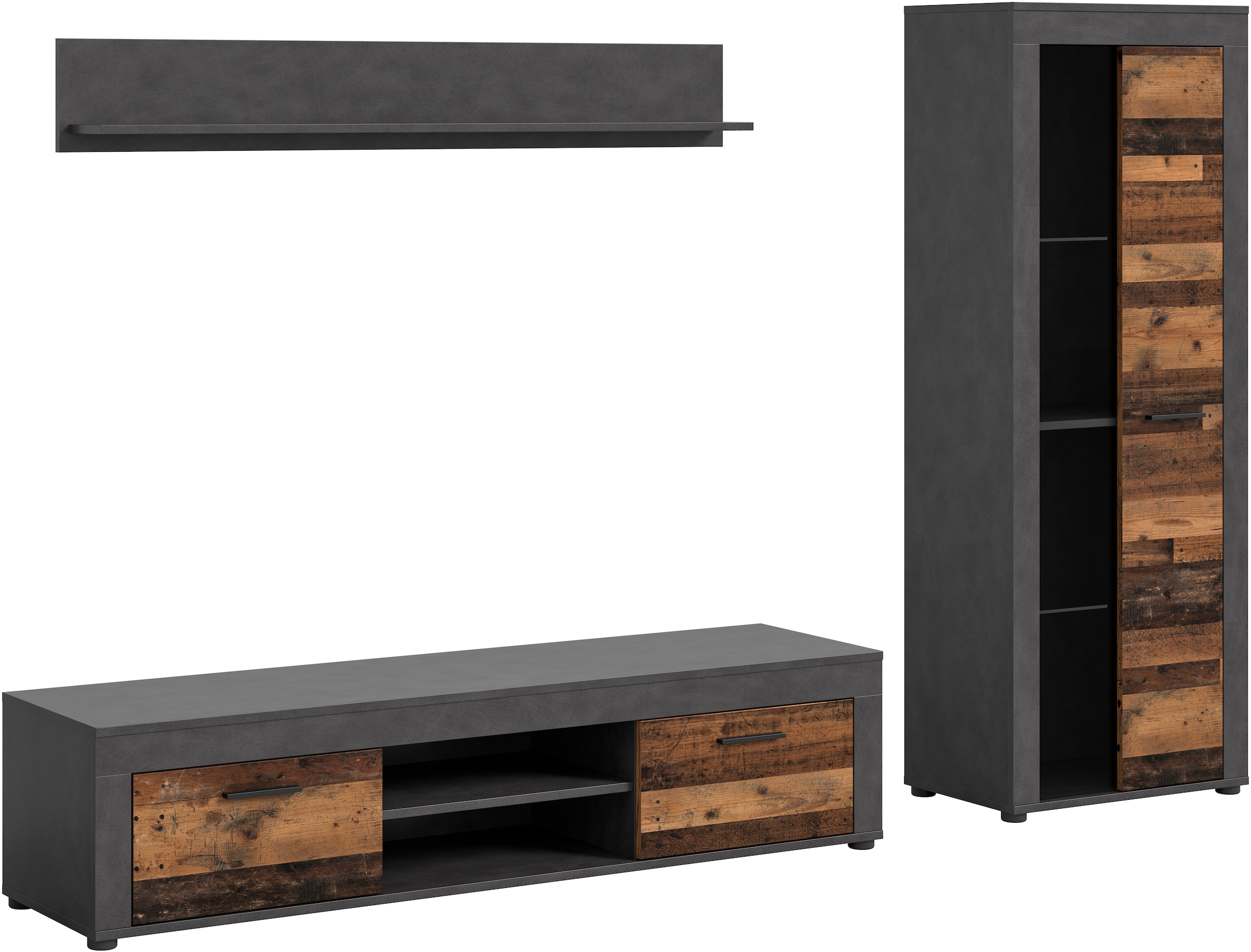 INOSIGN Wohnzimmer-Set "Aosta, Breite 235cm, bestehend aus Lowboard, Wandboard, Vitrine", (3 St.), Wohnwand, Kombination